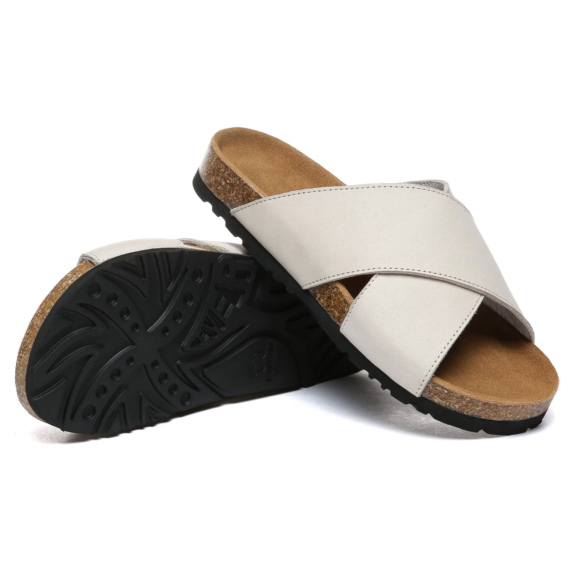EverUgg crossover summer leather slides for women, stylish open-toe slippers with crisscross leather straps.