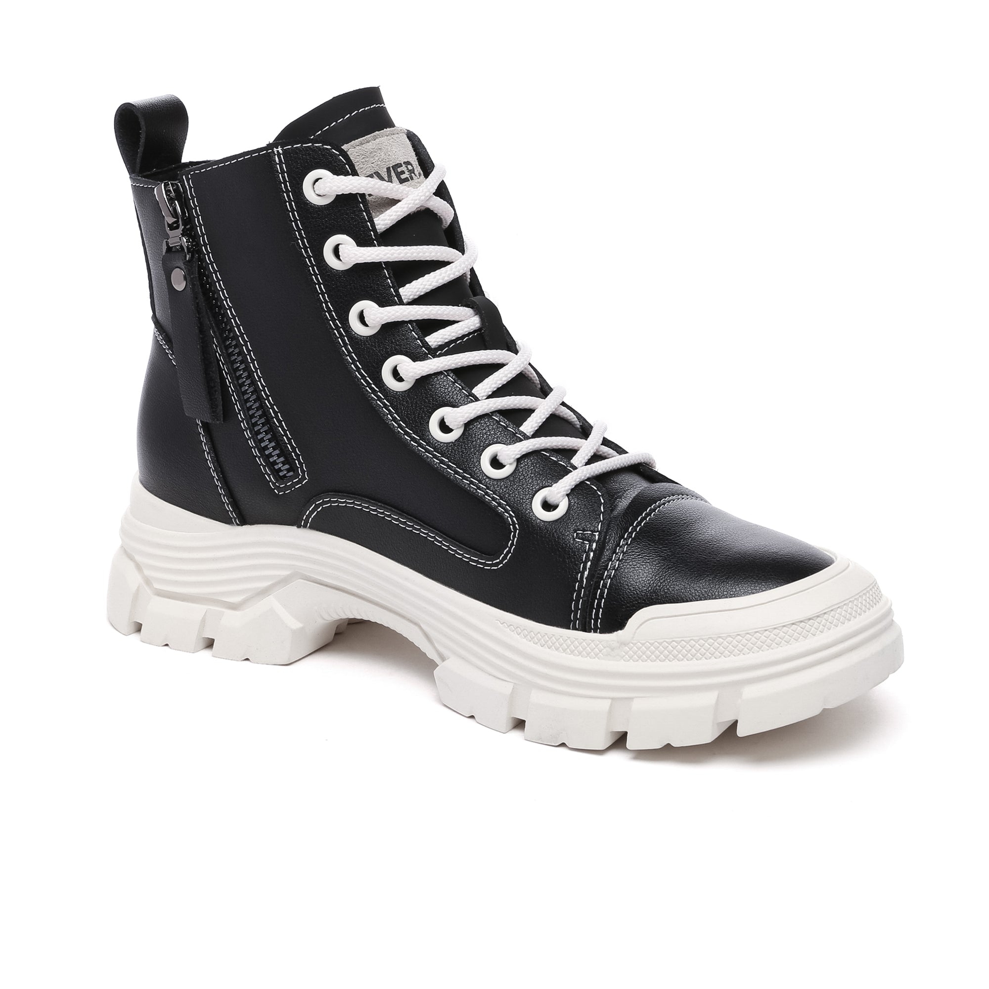 Leather Lace Up Zipper Chunky Boots