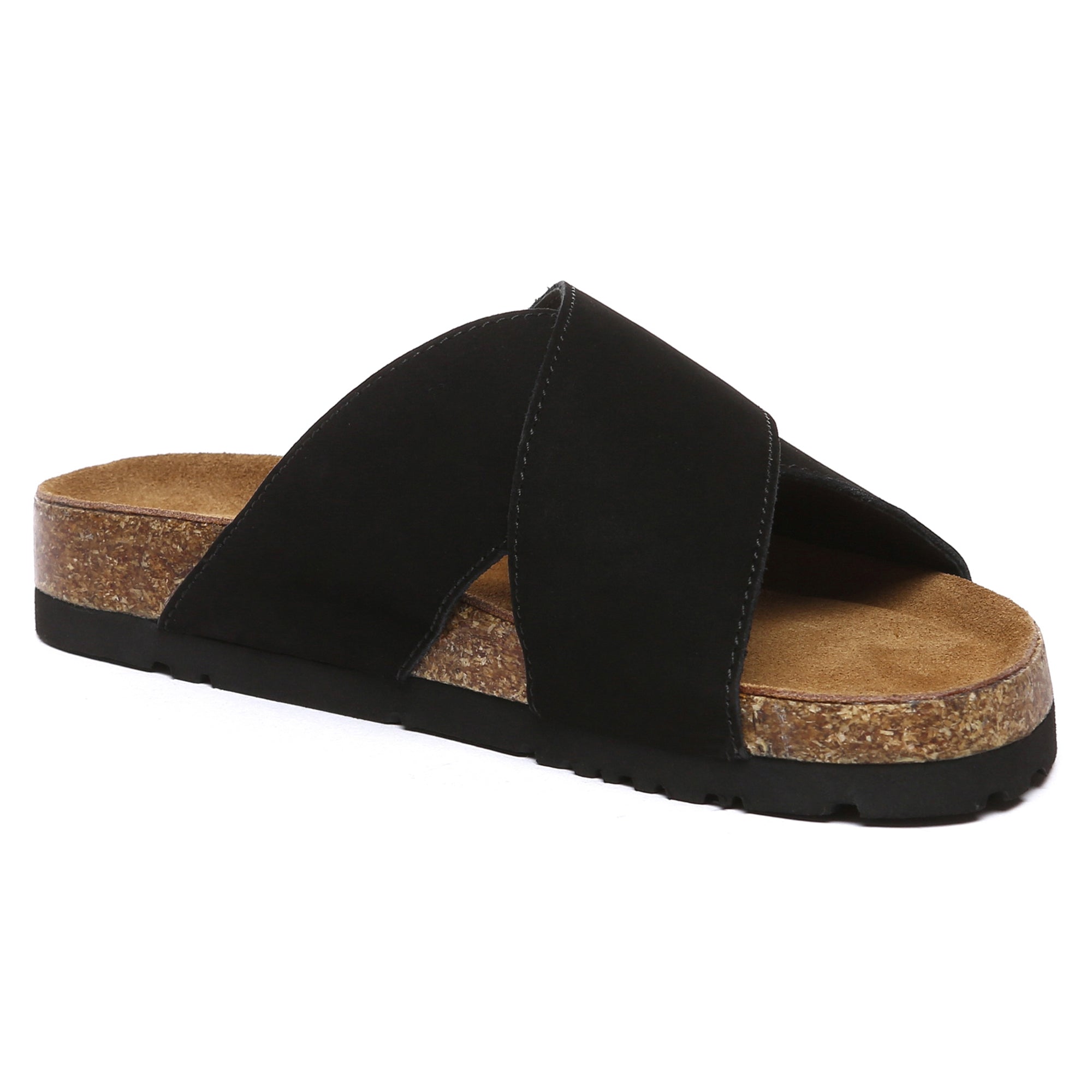 EverUgg crossover summer leather slides for women, stylish slip-on slippers with a comfortable leather design.