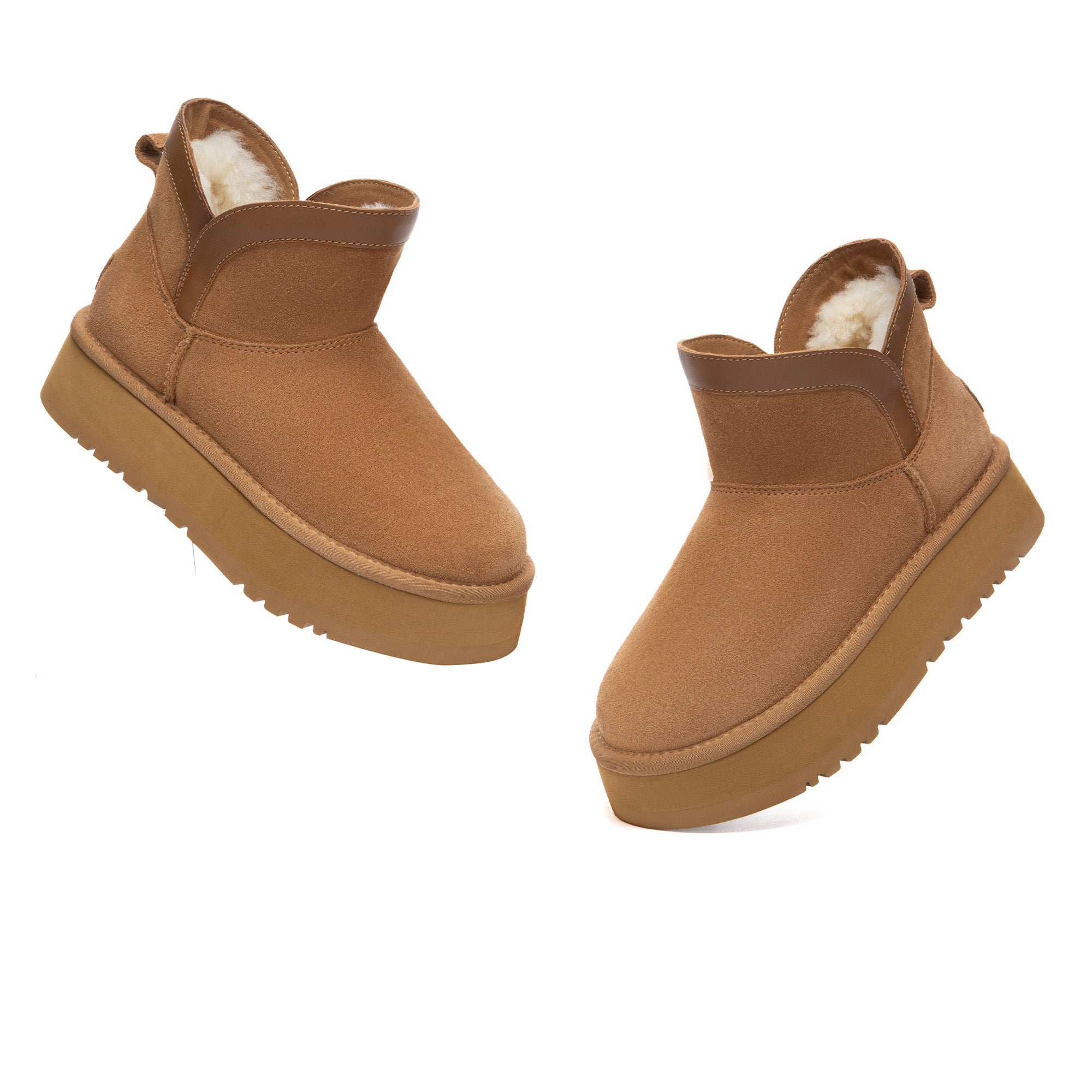 EverUgg V Mini Classic Platform UGG Boots in tan with a short shaft and chunky platform sole, stylish and cozy footwear.