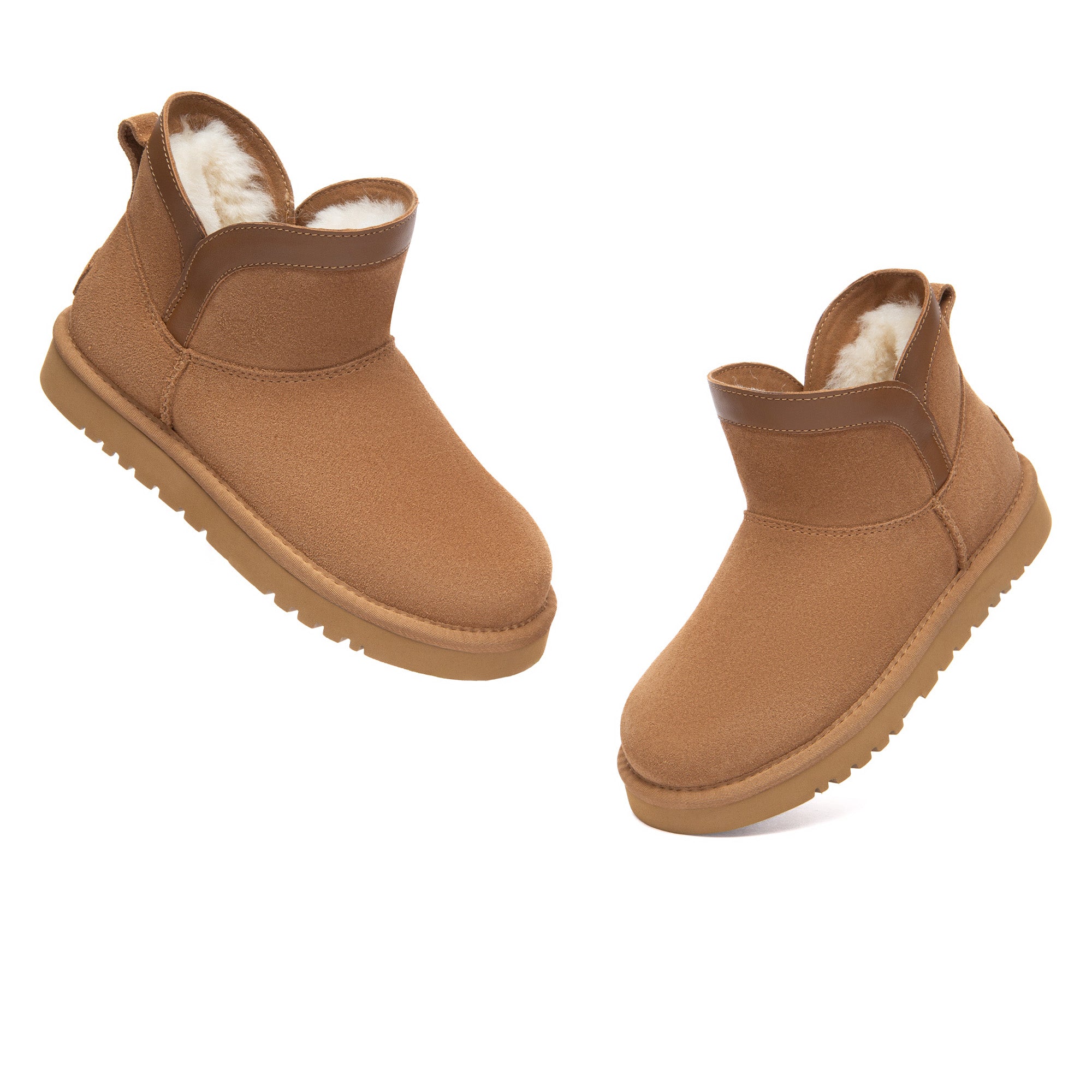 EverUgg V Mini Classic UGG Boots in tan with plush sheepskin lining, showcasing the soft, cozy interior and stylish ankle design.