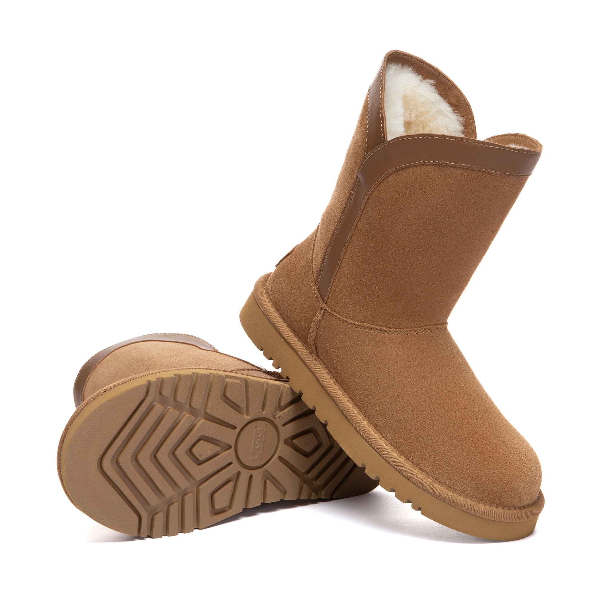 EverUgg V Short Classic UGG Boots in soft suede with plush lining, displayed on a neutral background.