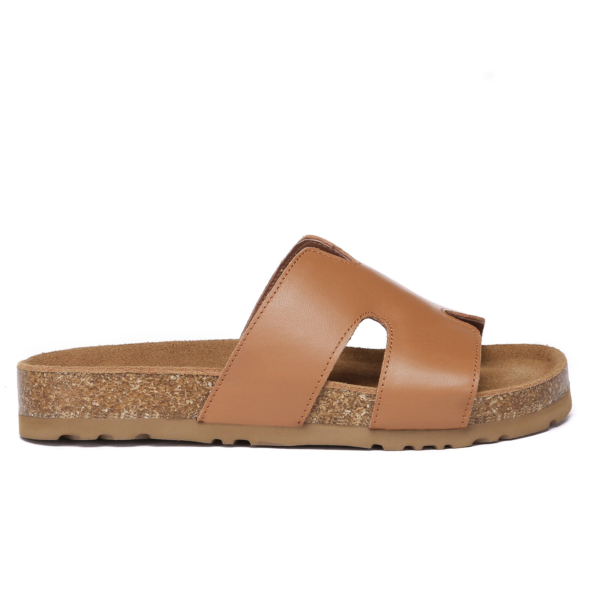 Women cork style leather slide sandals by EverUgg featuring a comfortable slip-on design and natural cork accents.