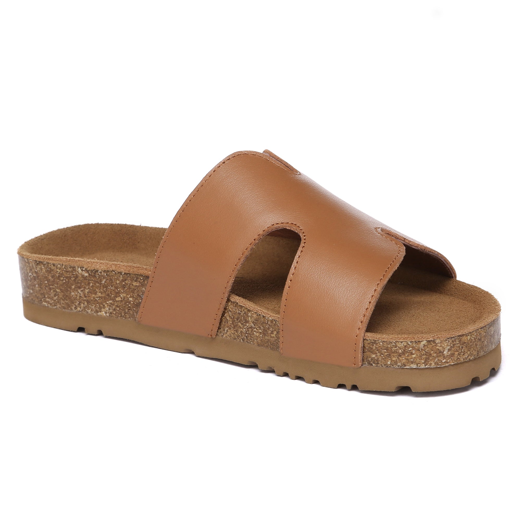 Women cork style leather slides by EverUgg featuring a comfortable slip-on design and natural cork accents.