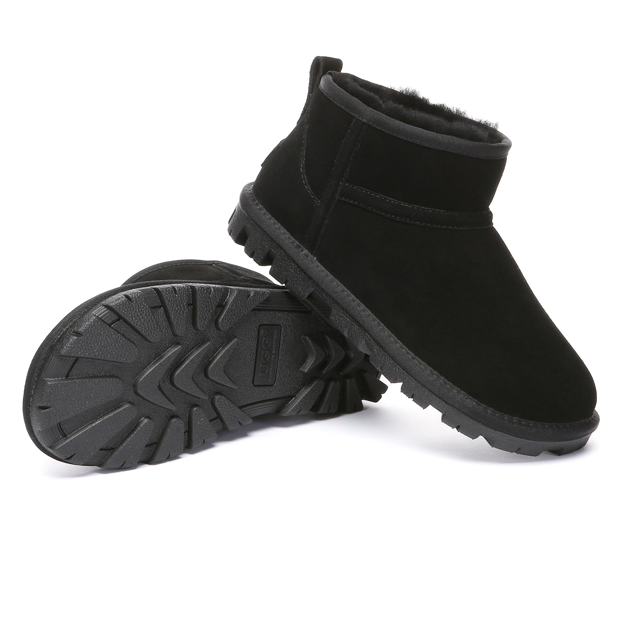 EverUgg Active Sole Ultra Mini UGG Boots for women, showcasing the cozy, plush interior and classic suede exterior.