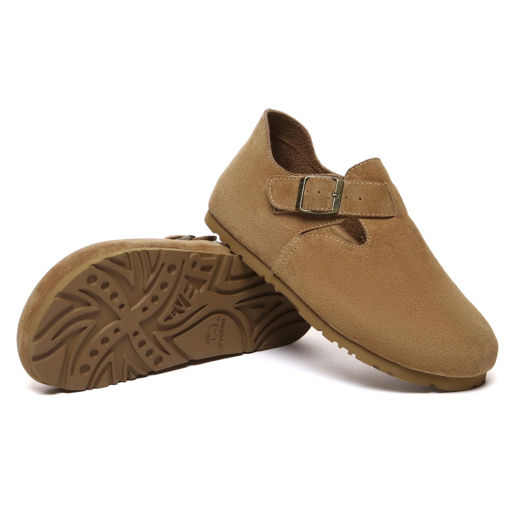 EverUgg adjustable buckle clog slippers with soft footbed and casual design, perfect for indoor comfort.