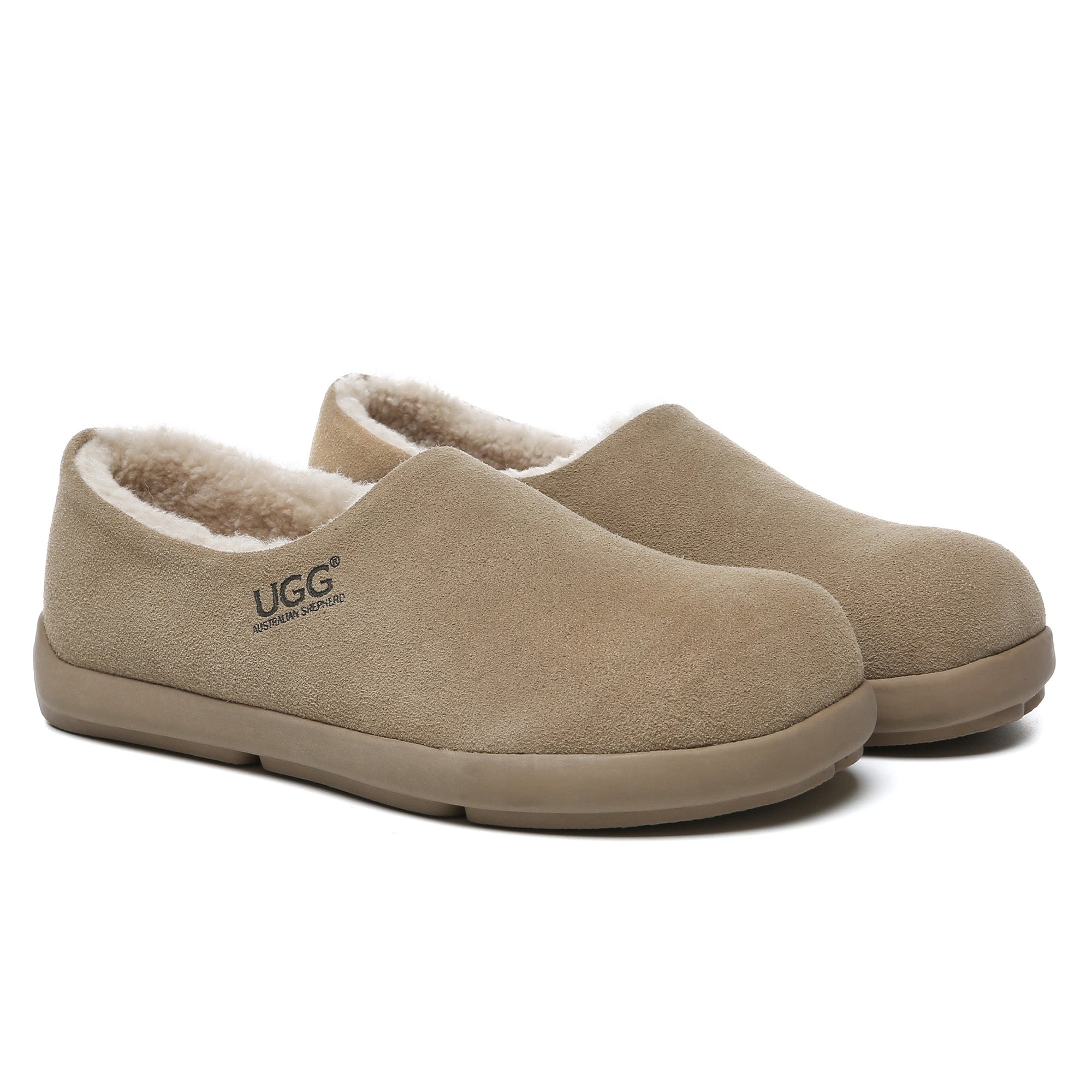 EverUgg ankle clog slippers for women with soft UGG-style material and slip-on design, shown in a cozy indoor setting.