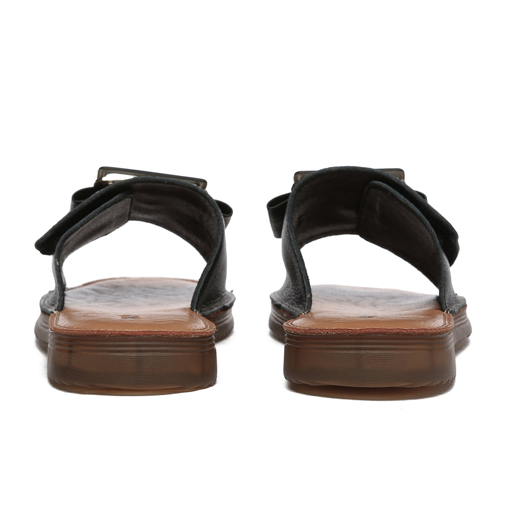 Black Anni Ultra Soft Flat Slides by EverUgg featuring smooth flat sandals with a comfortable, minimalist design.