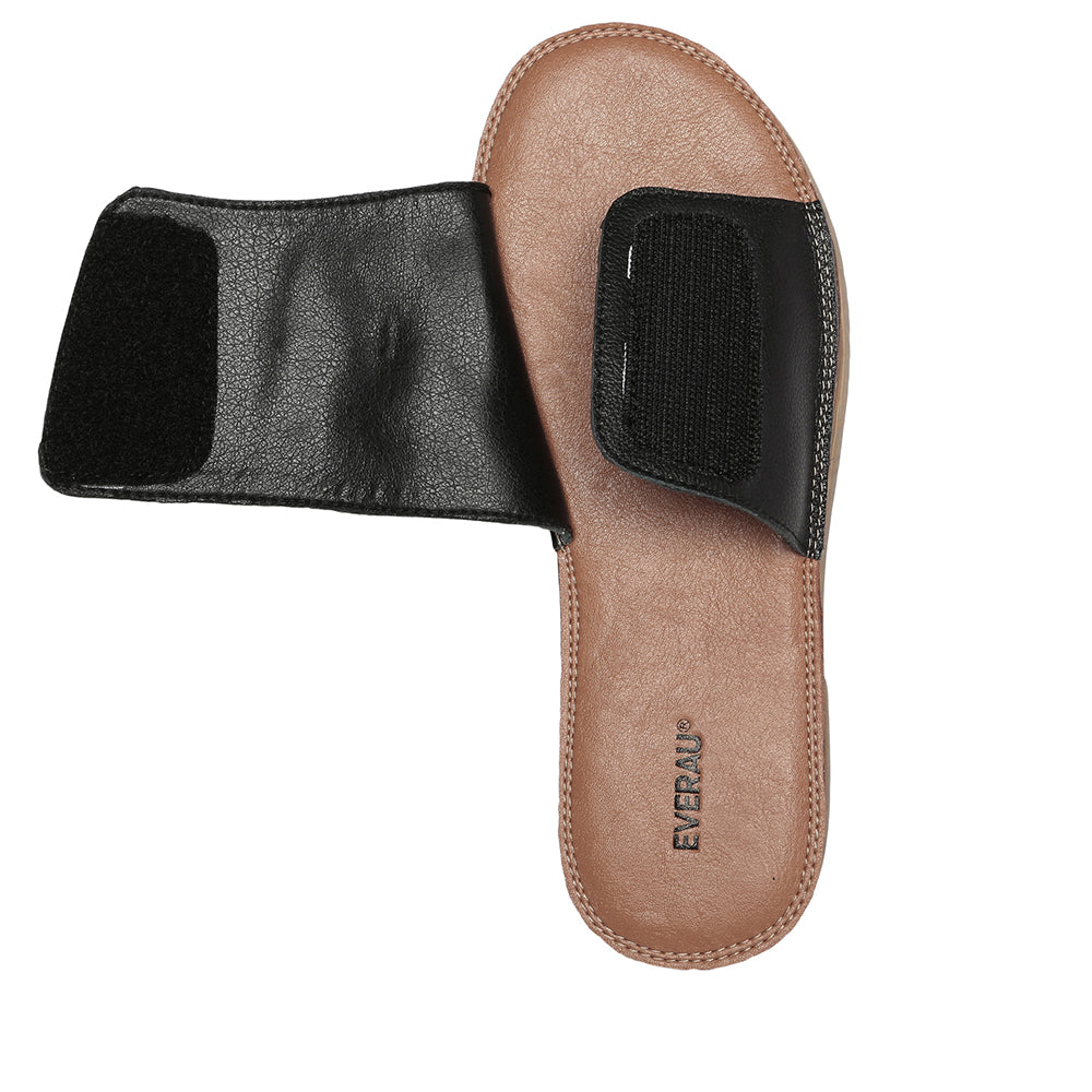 Black Anni Ultra Soft Flat Slides by EverUgg, stylish and comfortable sandals with a smooth flat design and soft material.