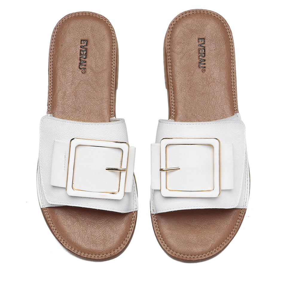 EverUgg Anni Ultra Soft Flat Slides in white, lightweight sandals with cushioned footbed and minimalist design.