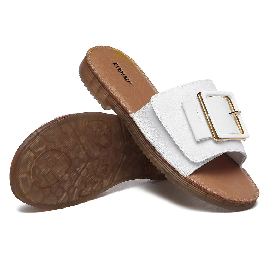 EverUgg Anni Ultra Soft Flat Slides in white, lightweight sandals with cushioned soles, perfect for casual wear.