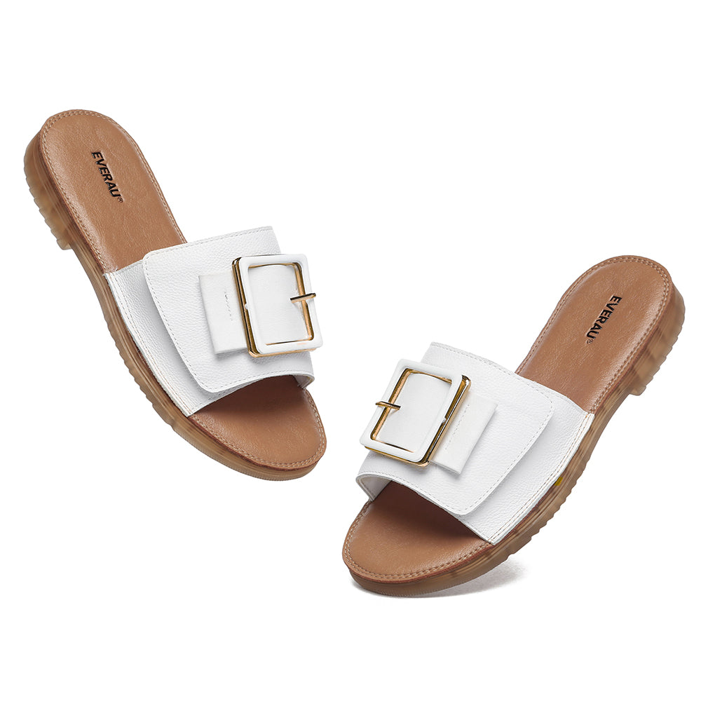 EverUgg Anni Ultra Soft Flat Sandals in white, featuring a comfortable slip-on design and minimalist style.