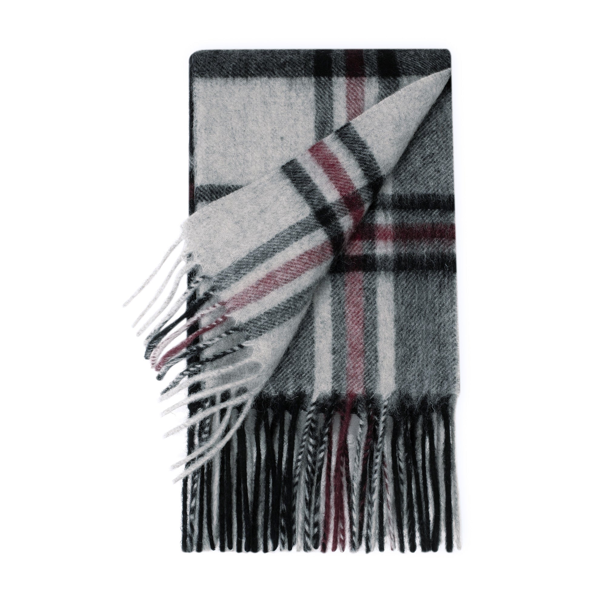 Australian Merino Wool check scarf in black and grey, soft and warm, from EverUgg, displayed laid out flat.
