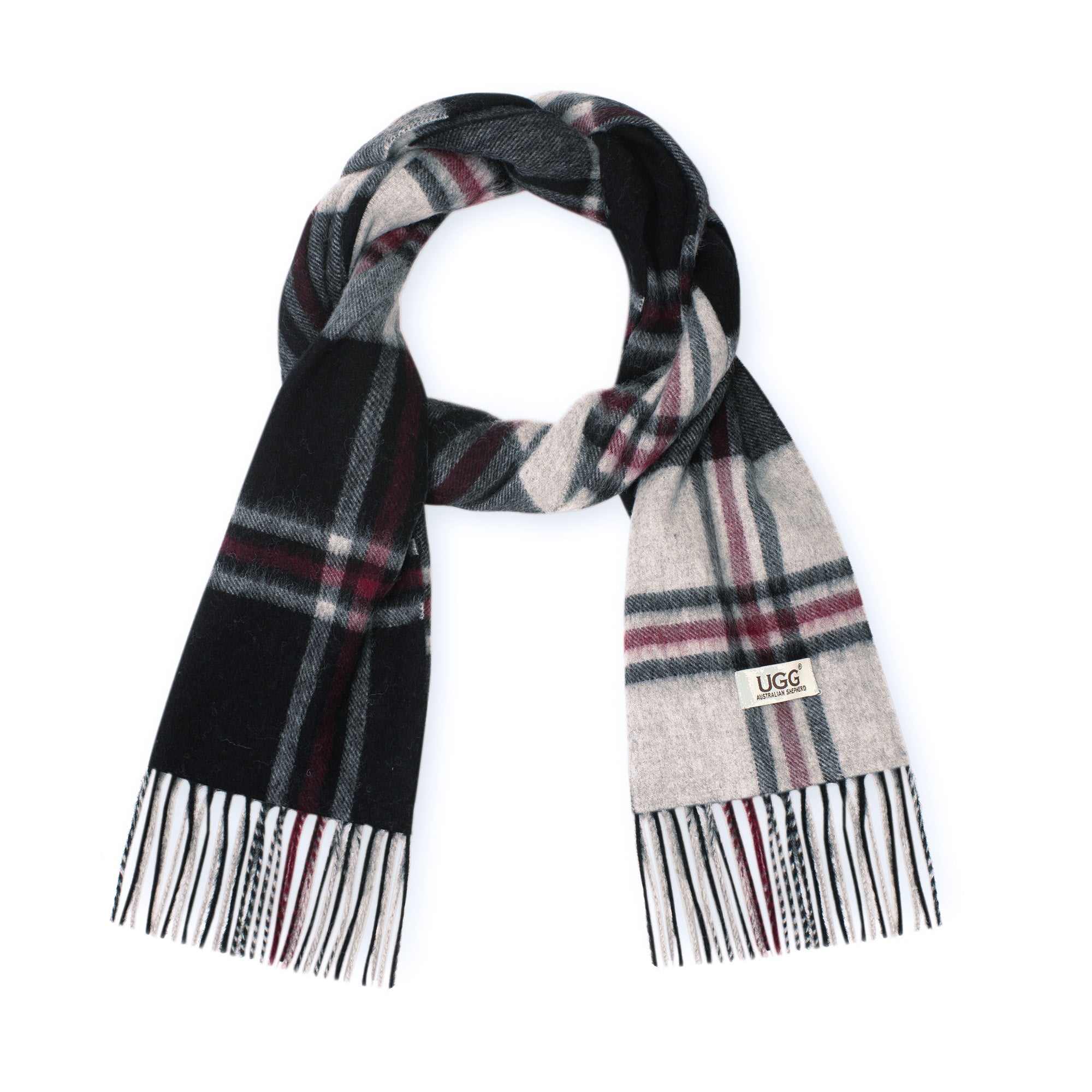 Australian Merino Wool check scarf in black and grey, soft and cozy scarves by EverUgg featuring a classic check pattern.