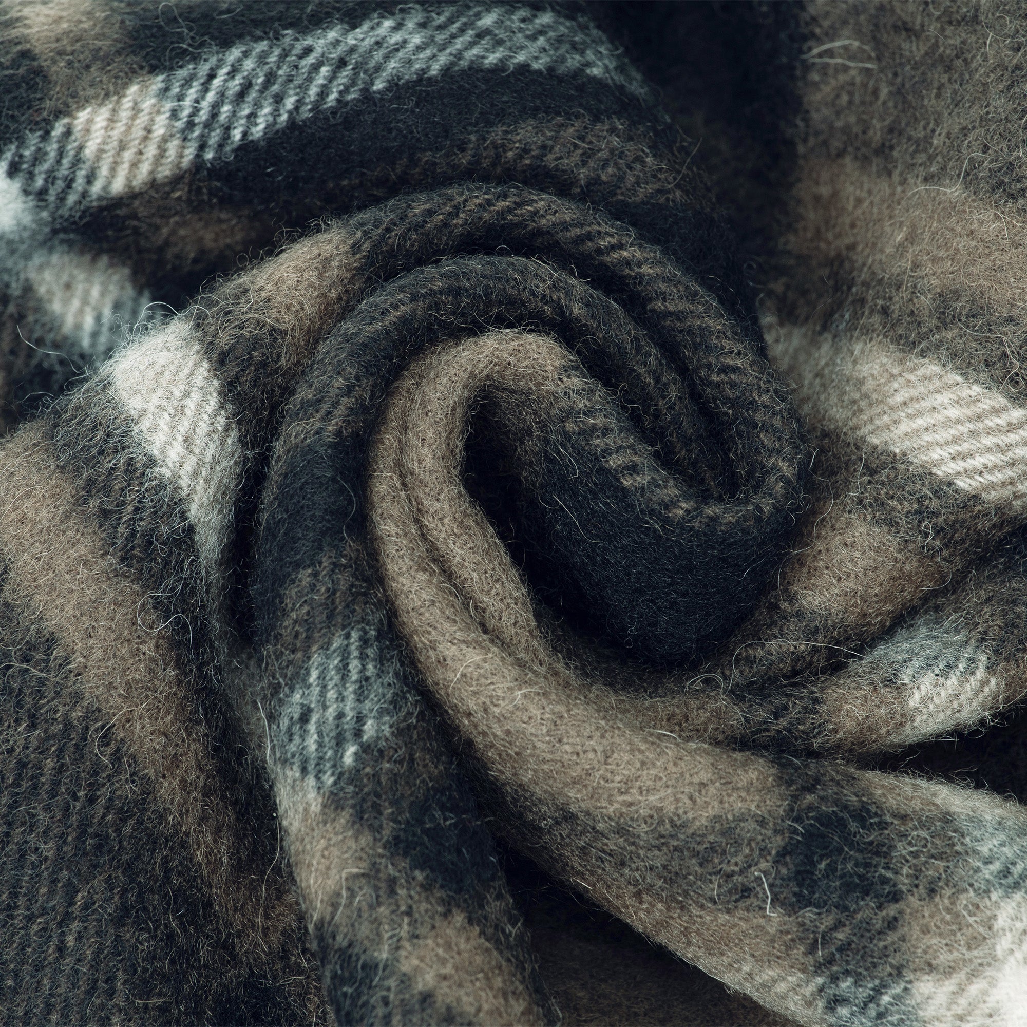 Black Australian Merino Wool check scarf by EverUgg, featuring a soft, warm plaid pattern, perfect for stylish winter wear.