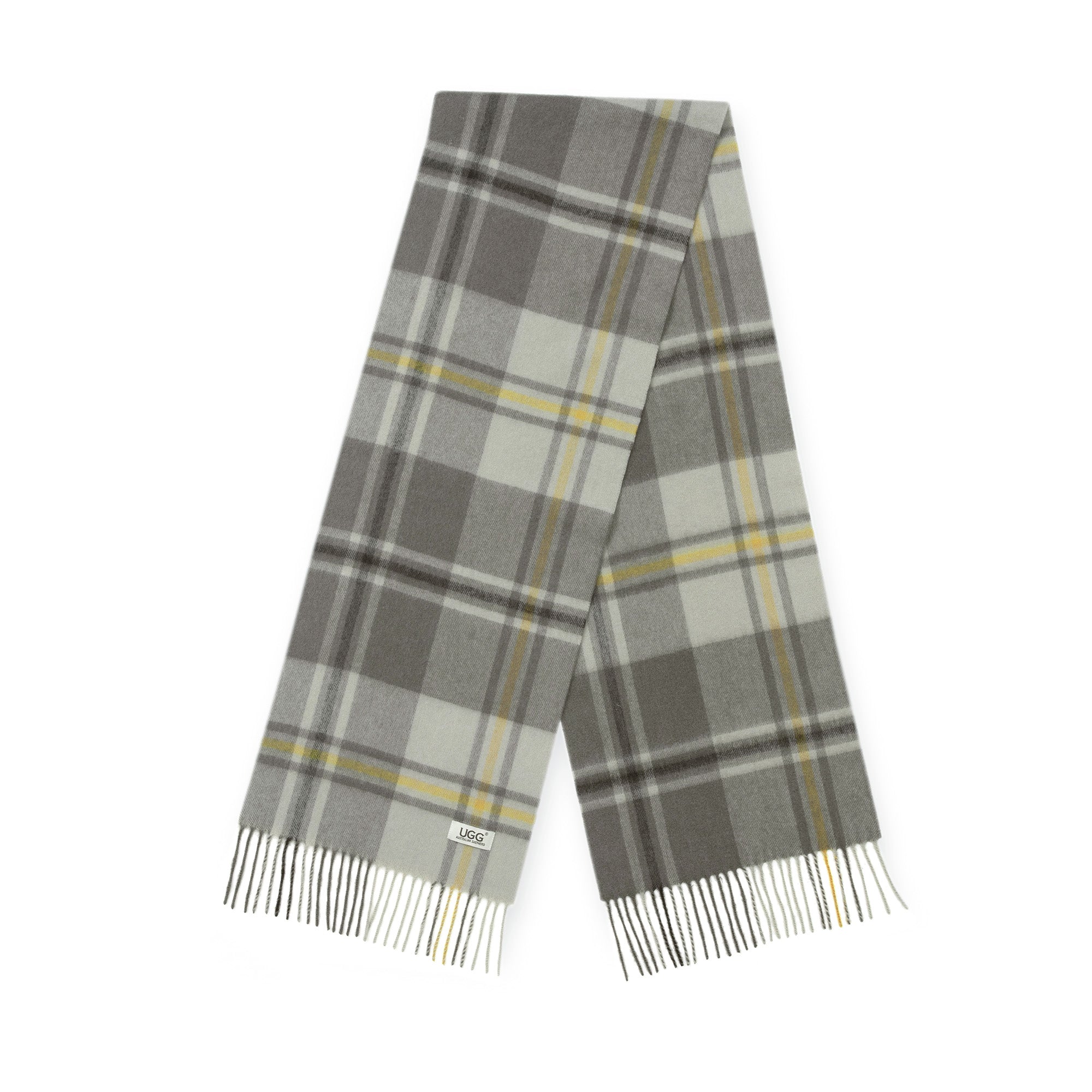 Australian Merino Wool check scarf in khaki, stylish and warm, from EverUgg, featuring a classic check pattern and soft wool texture.
