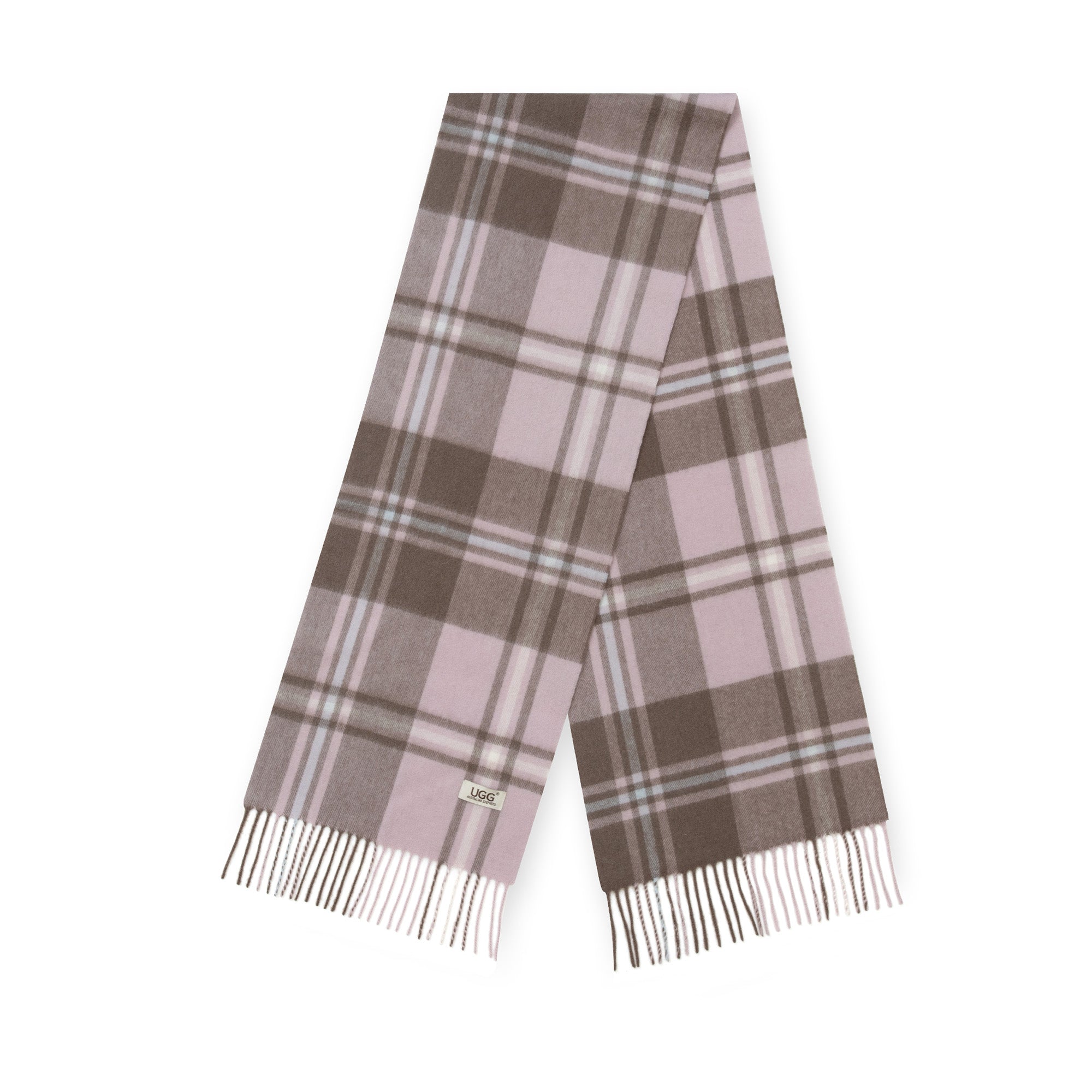 Light pink Australian Merino Wool check scarf by EverUgg, showcasing soft, warm fabric with a classic plaid pattern.