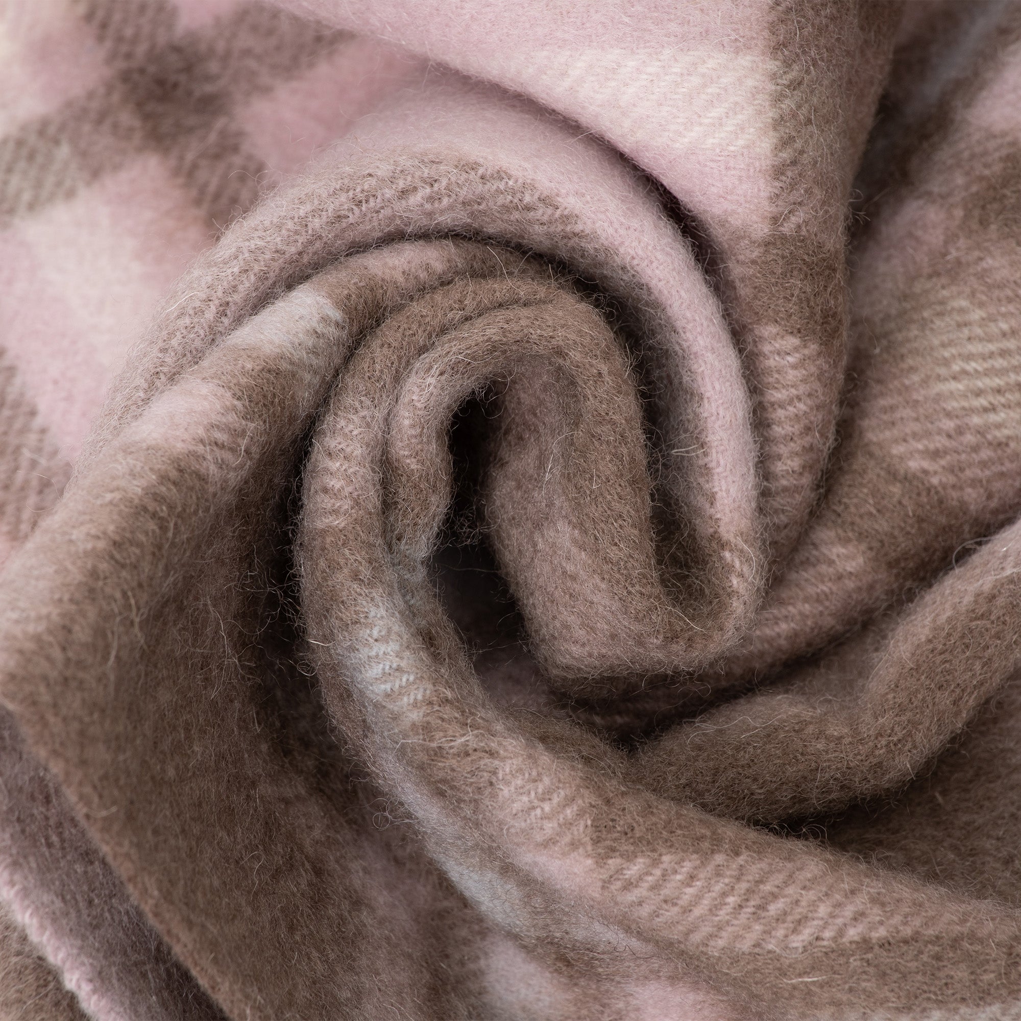 Light pink Australian Merino Wool check scarf by EverUgg, showcasing soft fabric and classic plaid pattern.
