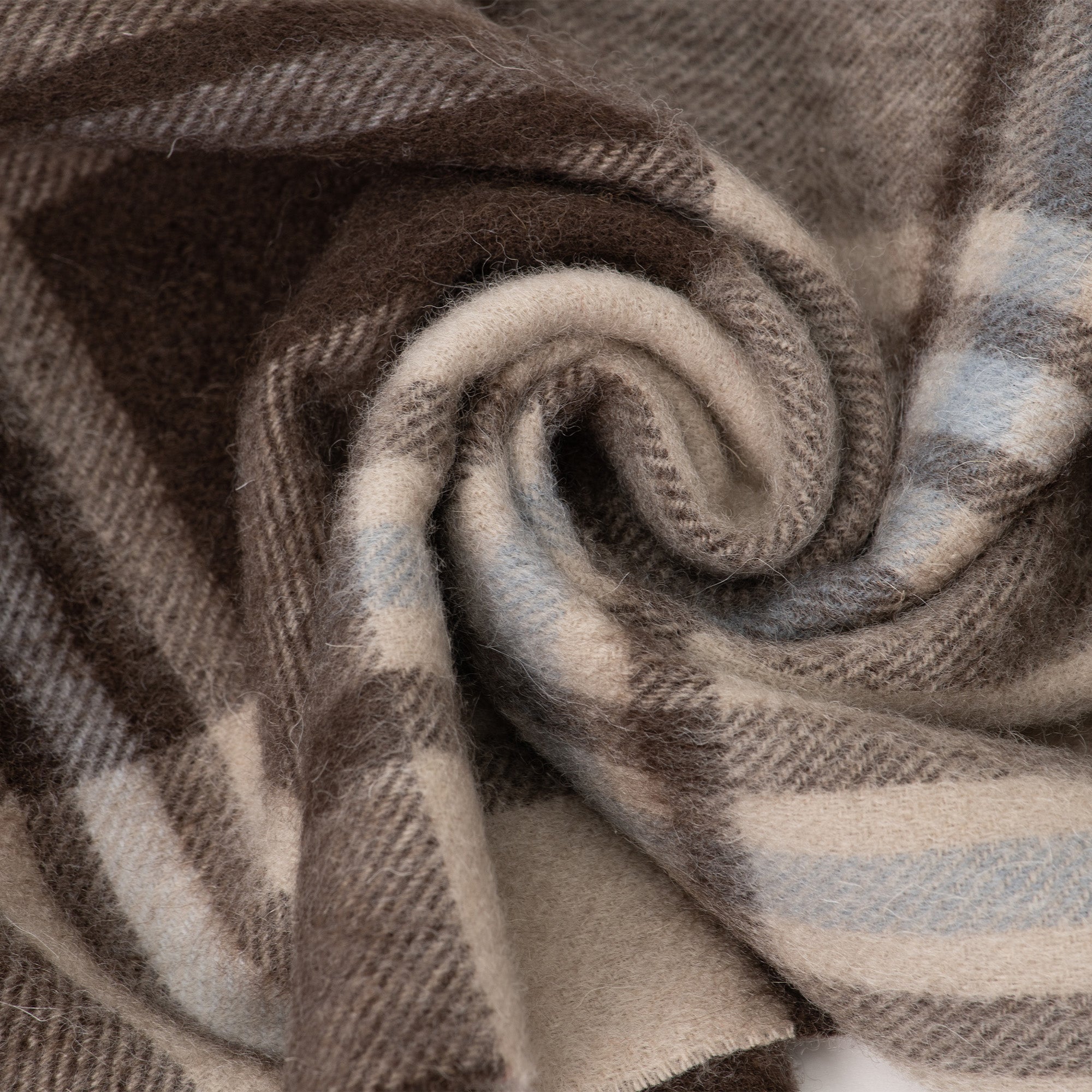 Beige and grey Australian Merino Wool check scarf by EverUgg, soft and cozy with a classic plaid pattern.