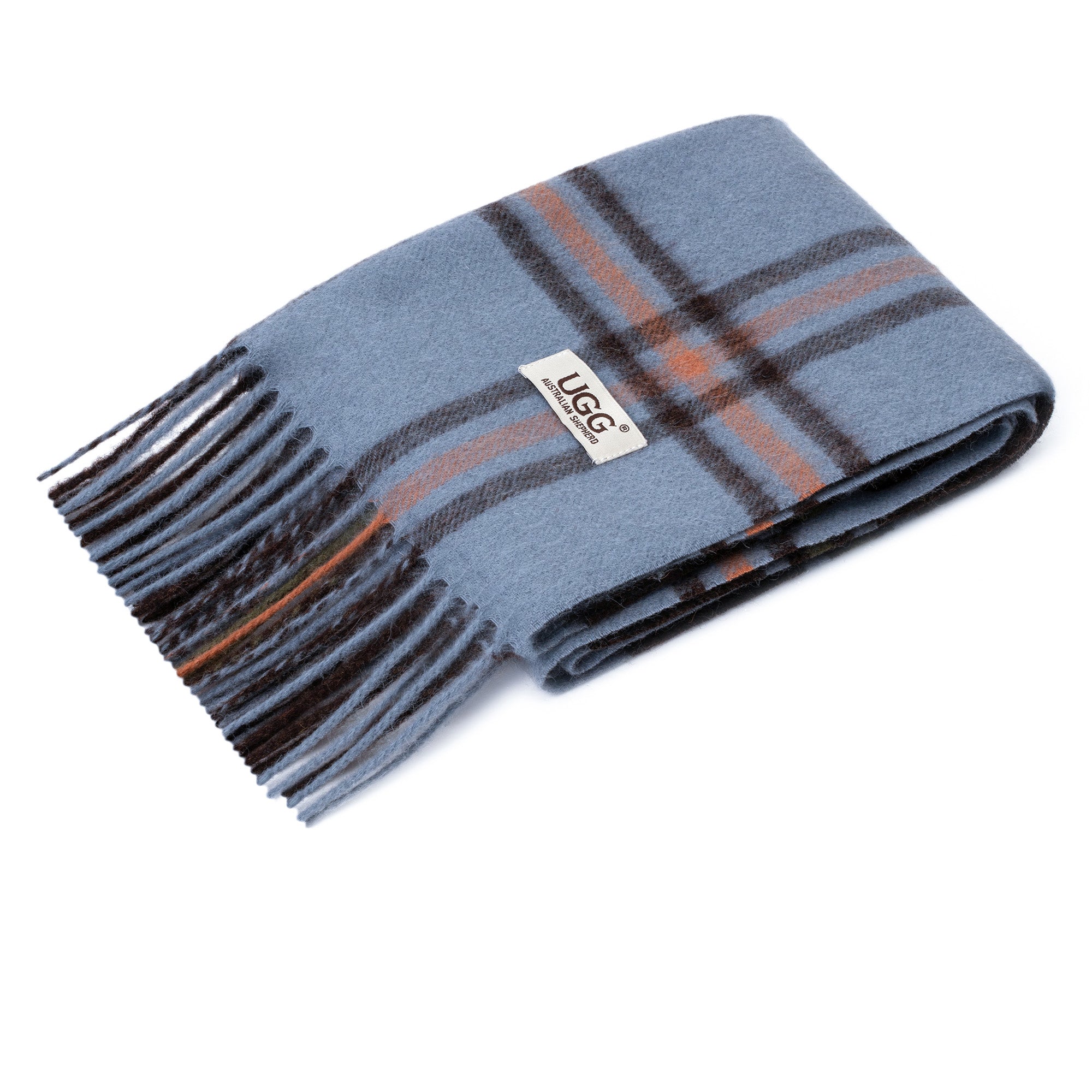 Gray Australian Merino Wool Check Scarf by EverUgg, featuring soft, warm fabric with a classic check pattern.