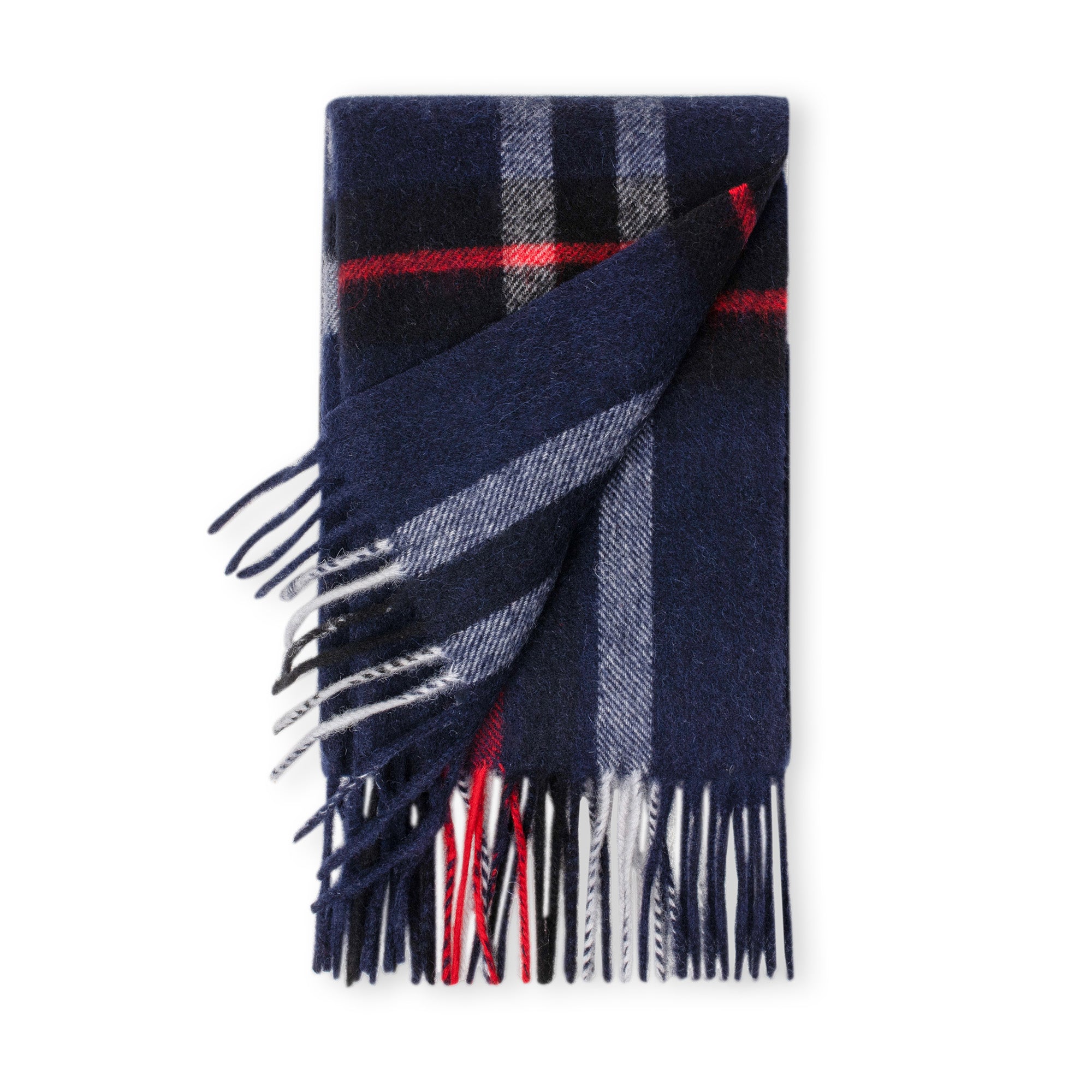 Navy Australian Merino Wool Check Scarf by EverUgg, showcasing a soft, warm plaid design ideal for cold weather.
