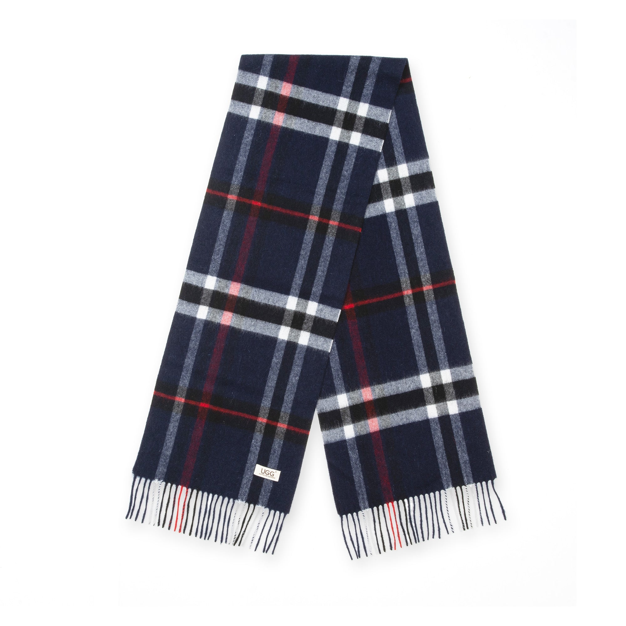 Navy Australian Merino Wool Check Scarf by EverUgg, soft and cozy wool scarf with classic check pattern, ideal for cold weather.
