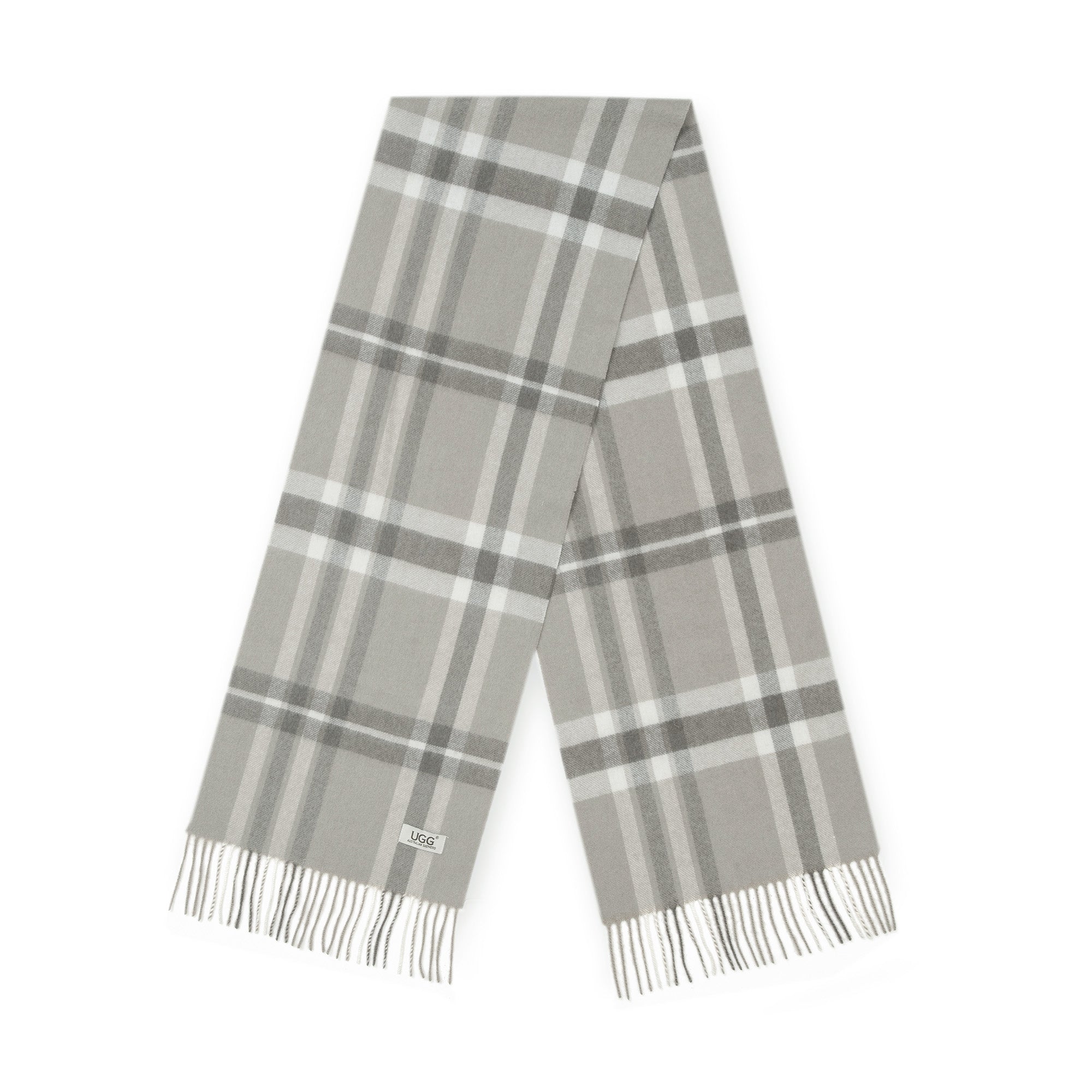 Australian Merino Wool Check Scarf from EverUgg in khaki, featuring a classic check pattern and soft, warm wool fabric.