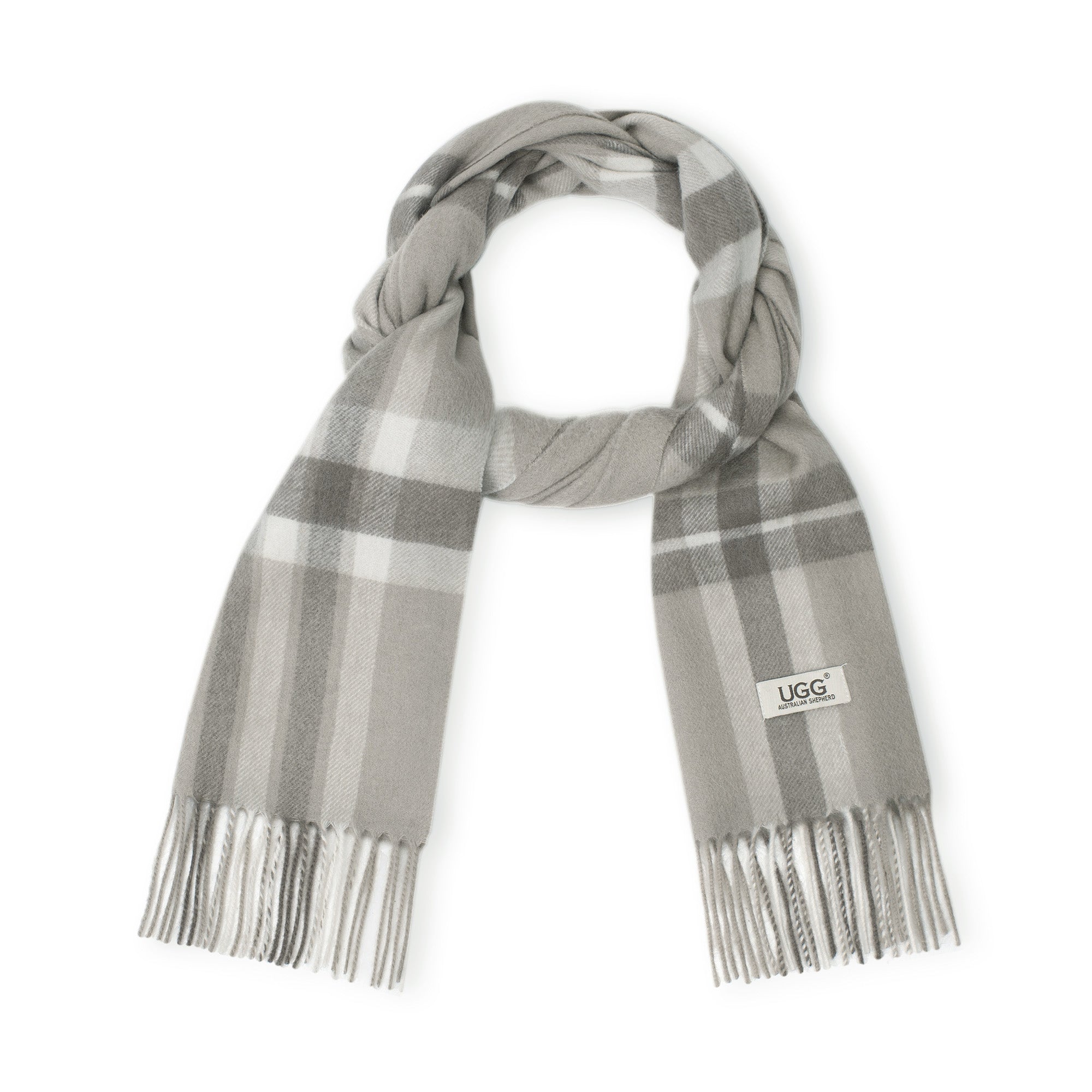 Australian Merino Wool Check Scarf by EverUgg in khaki with a classic plaid pattern, soft and warm for stylish winter wear.