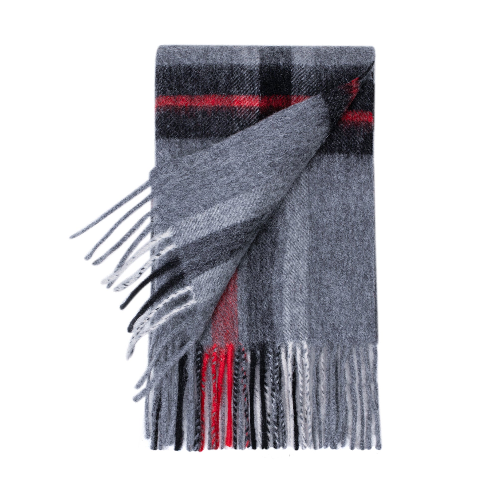 Grey Australian Merino Wool Check Scarf by EverUgg, showcasing soft wool fabric with a classic check pattern.