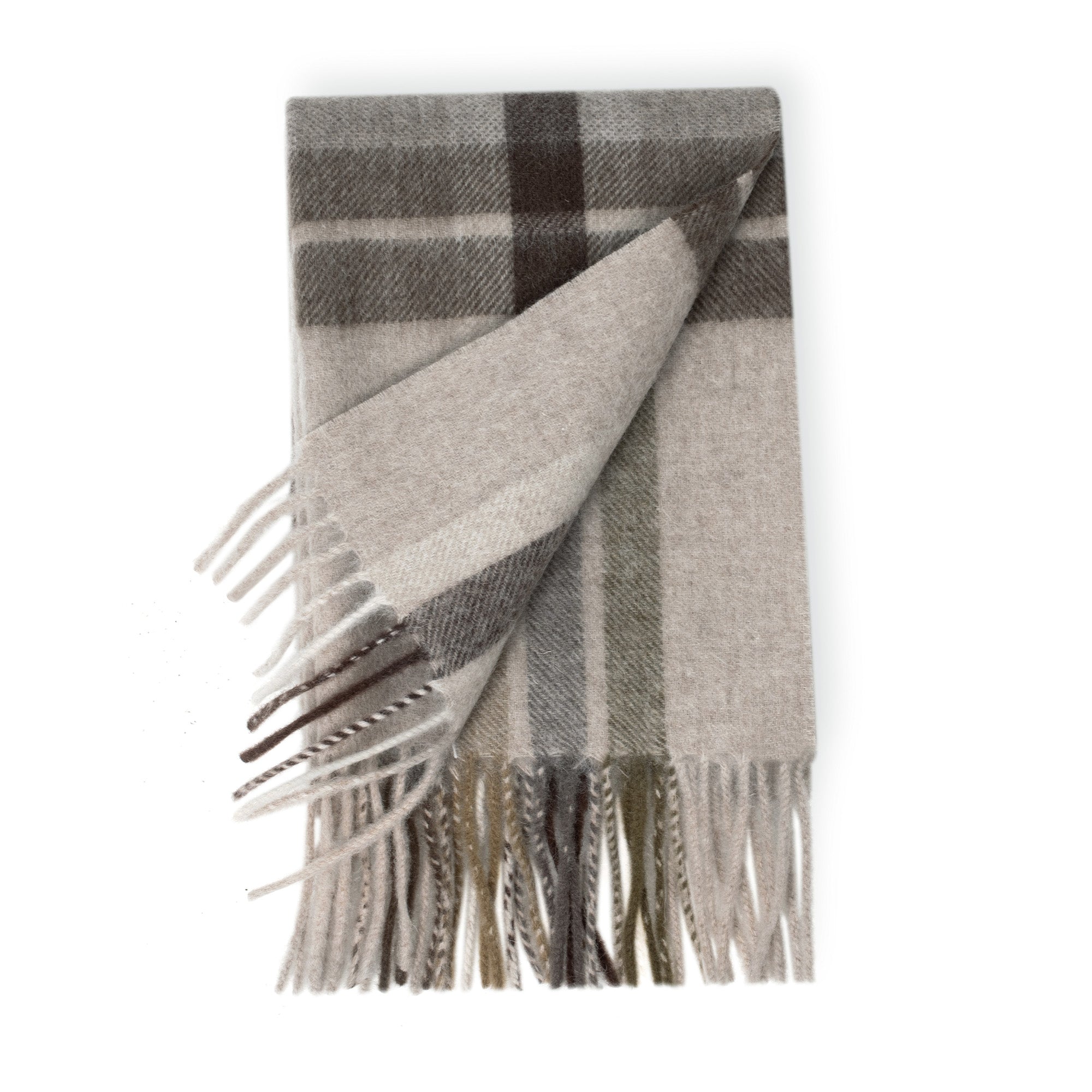 Beige Australian Merino Wool Check Scarf by EverUgg, soft and cozy accessory with a classic check pattern.