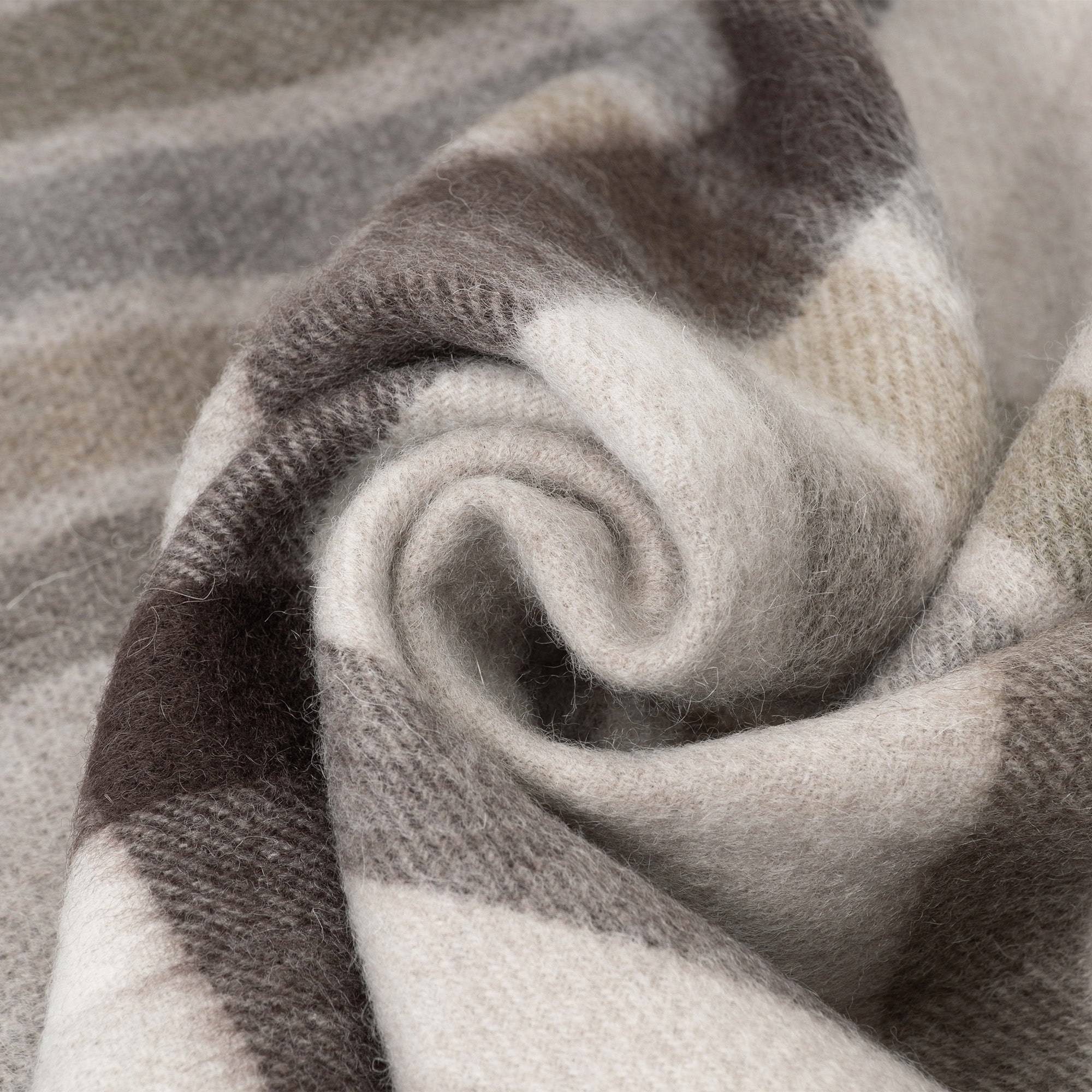 Beige Australian Merino Wool Check Scarf by EverUgg displayed flat, showcasing its soft wool texture and classic check pattern.