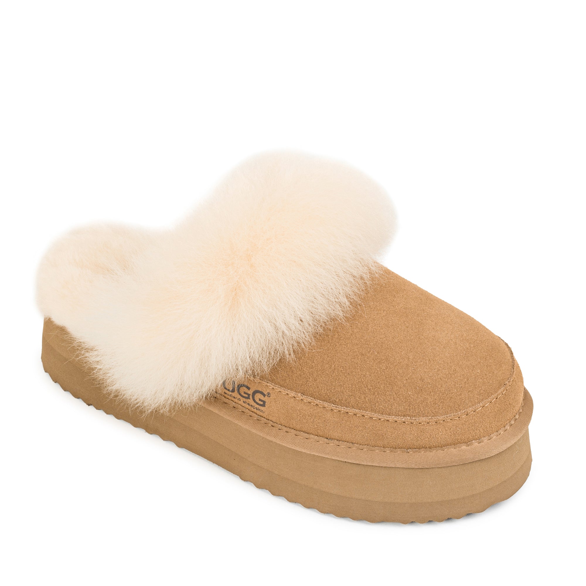 Auzland Classic Platform UGG Slippers with soft scuff design and cozy slip-on style, perfect for indoor comfort.