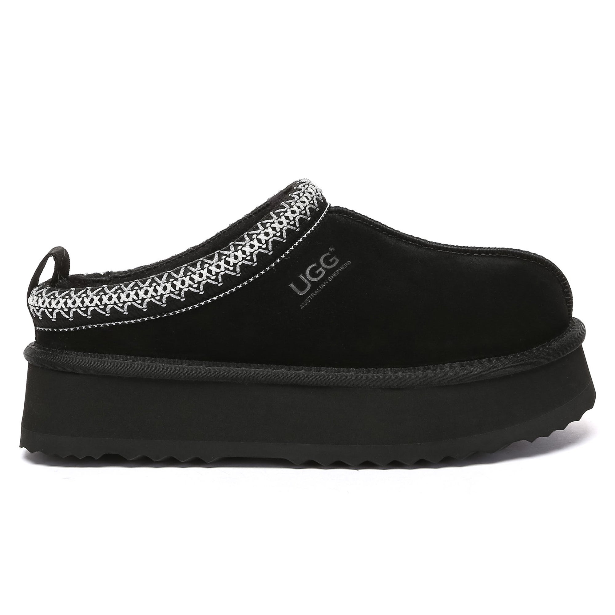 EverUgg Tazman multicolor UGG platform slippers for women, featuring vibrant, cozy slip-on shoes with a textured sole.