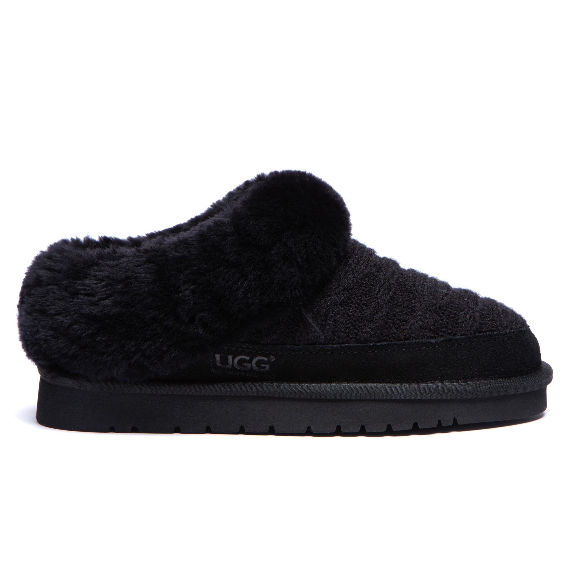 EverUgg knitted suede ankle UGG slippers with cozy interior and stylish design, perfect for comfortable indoor wear.