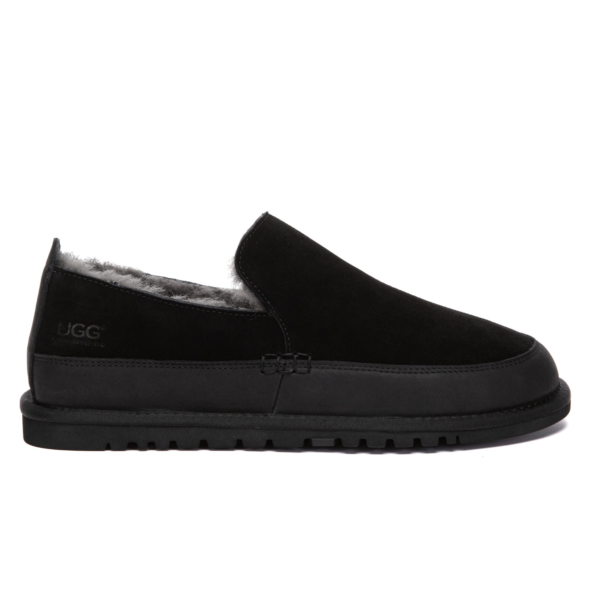 EverUgg Frozark UGG slippers in gray with plush lining, featuring a slip-on design and cozy, cushioned footbed.