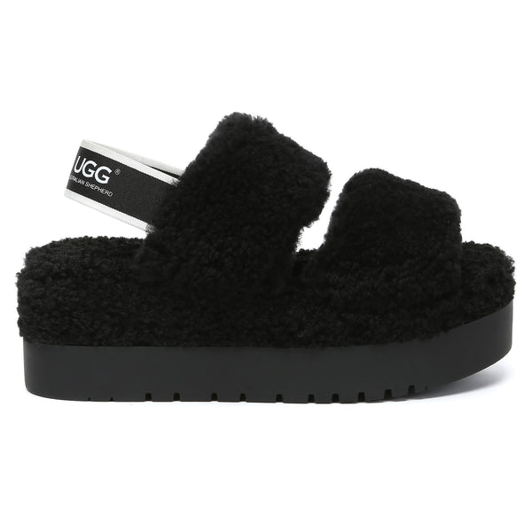 Double Strap Slingback Platform UGG Slippers