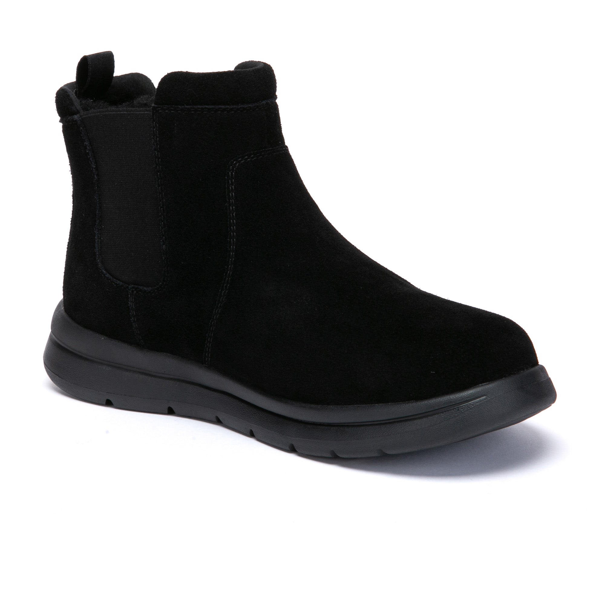 EverUgg Ruvio Men Chelsea UGG Boots in black leather with elastic side panels and pull tabs for easy wear.