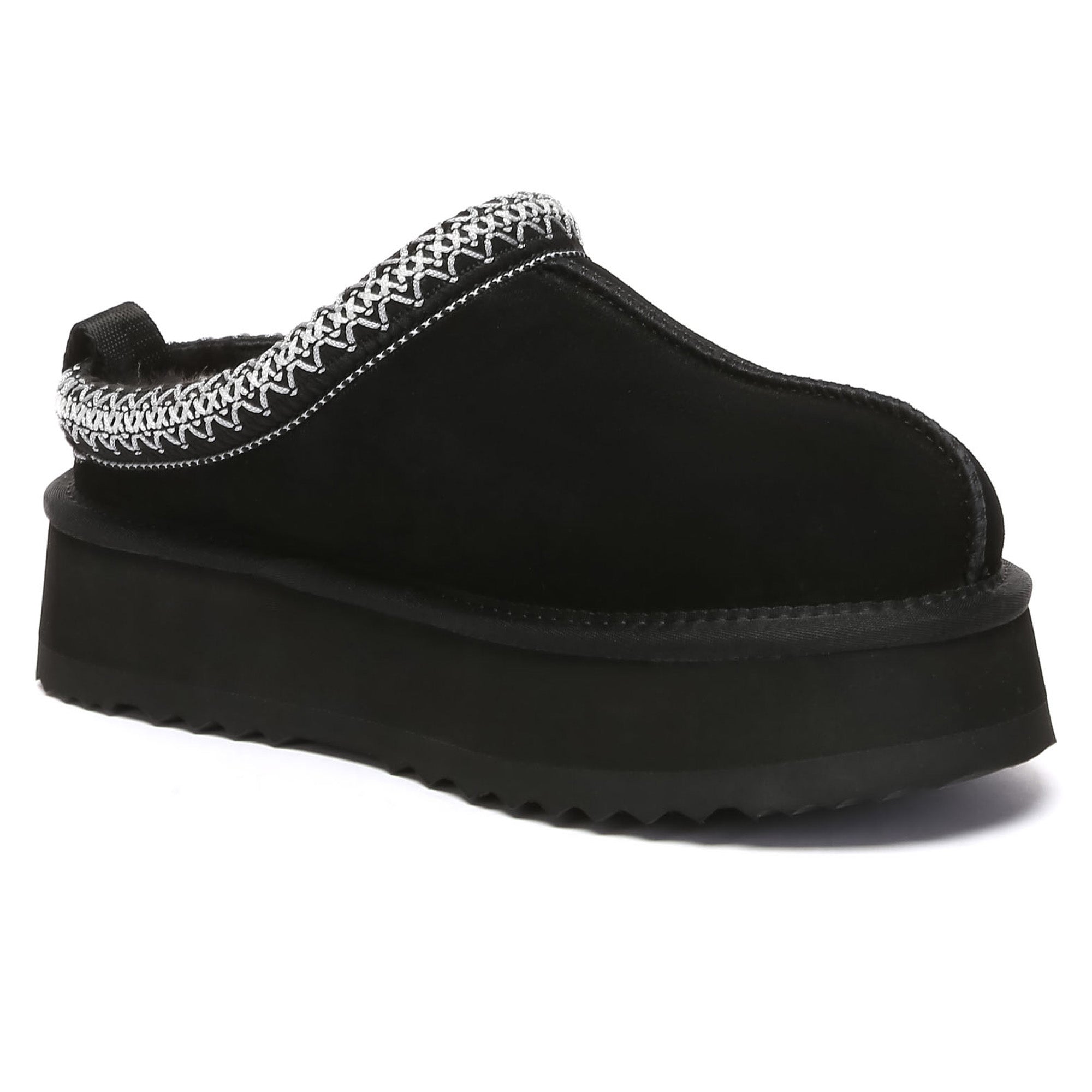 EverUgg Tazman multicolor UGG platform slippers for women with cozy, plush interior and vibrant striped design.