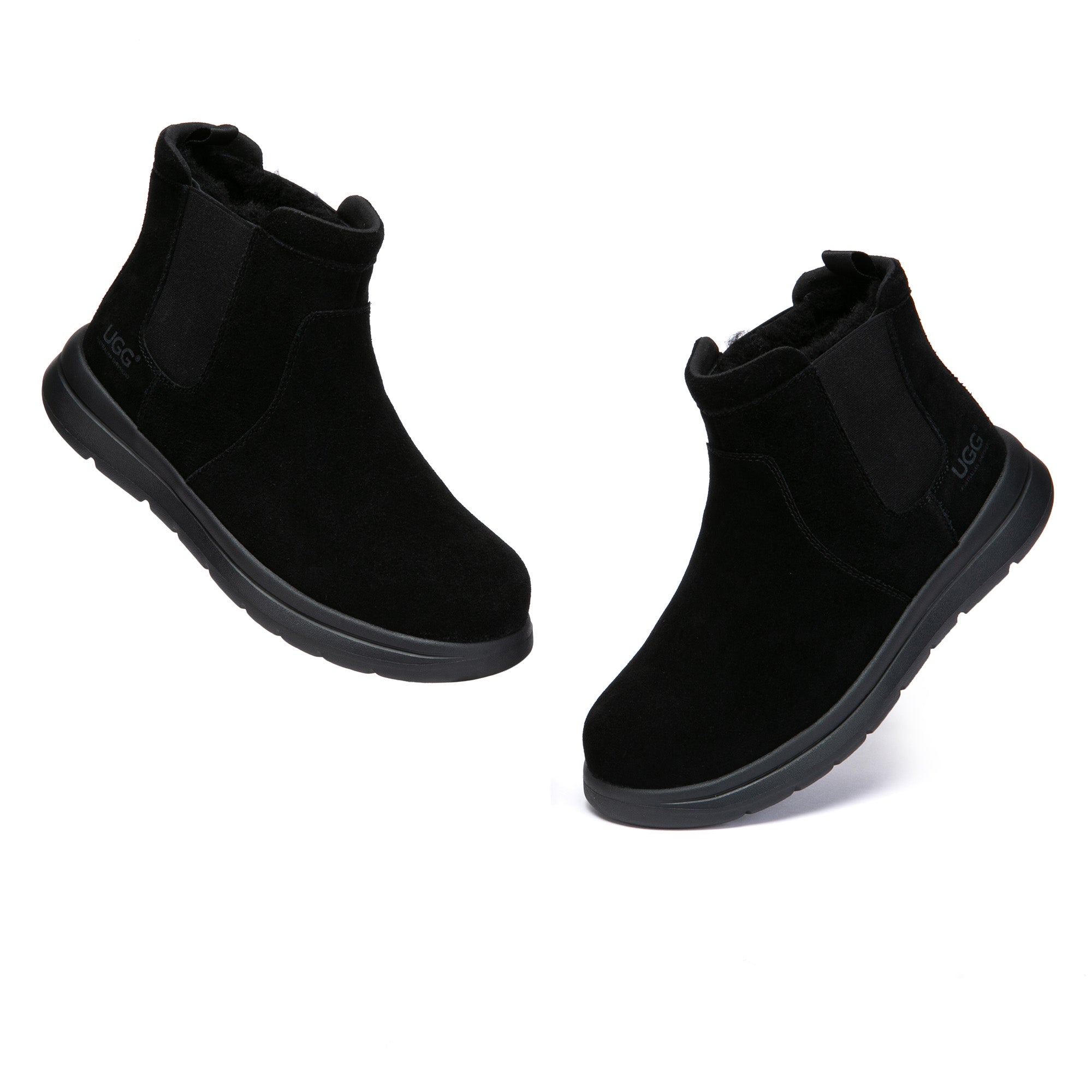 EverUgg Ruvio Men Chelsea UGG Boots in dark brown leather with elastic side panels and durable rubber soles.