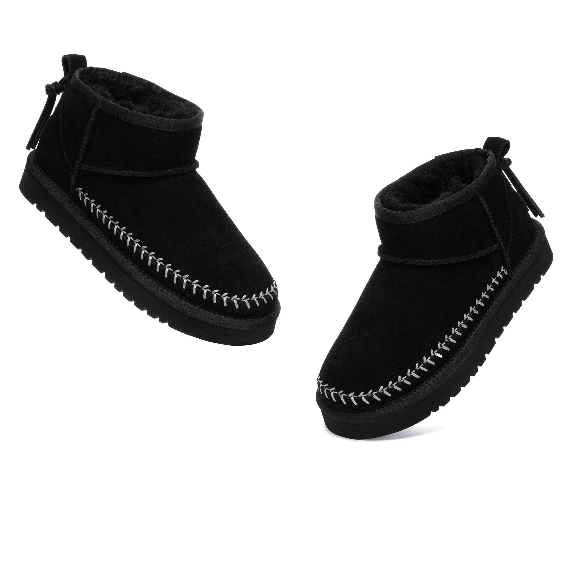 EverUgg Stitch Ultra Mini UGG Boots in soft suede with stitching detail, featuring plush sheepskin lining and compact design.