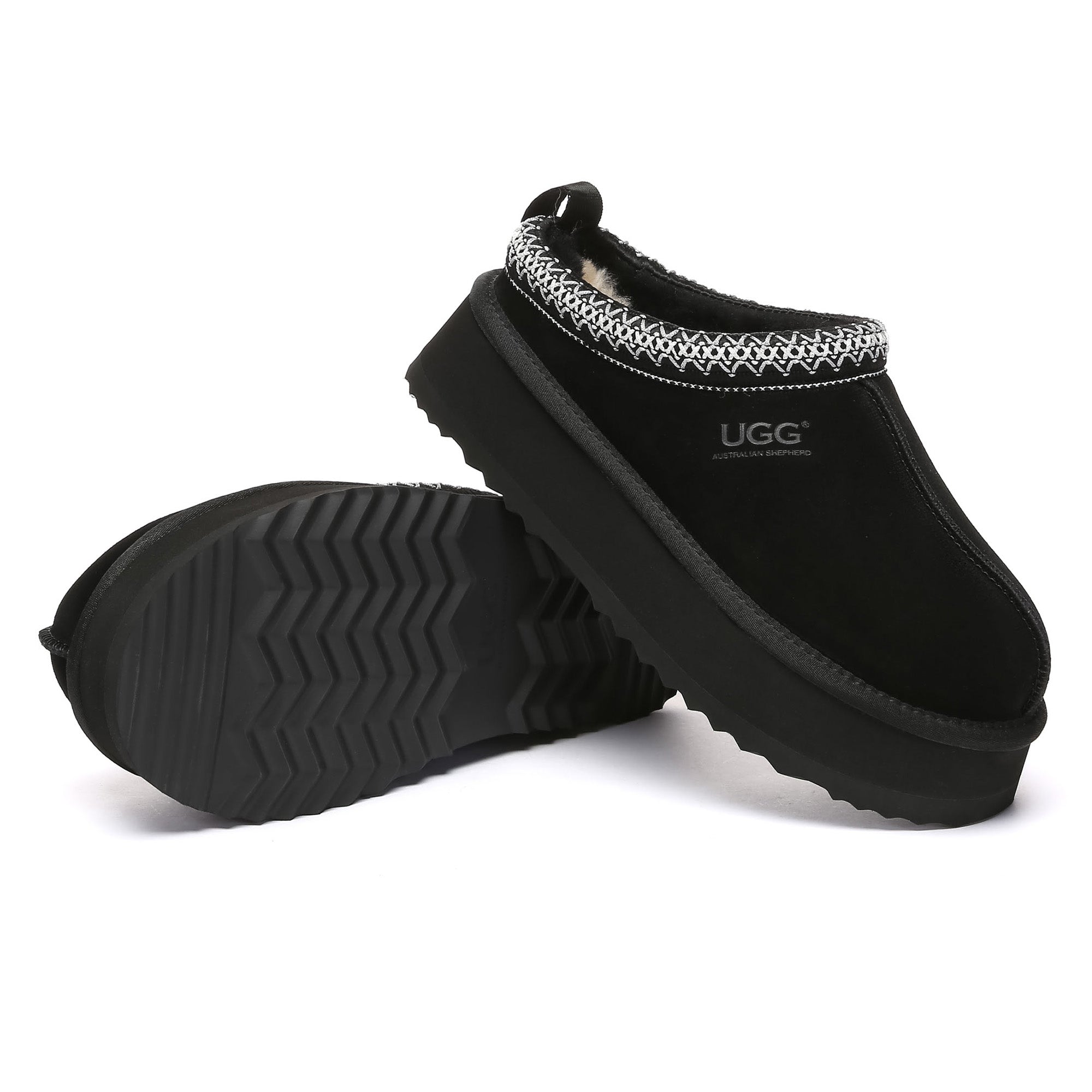 EverUgg Tazman multicolor UGG platform slippers for women, featuring vibrant, cozy slip-on shoes with a chunky sole.