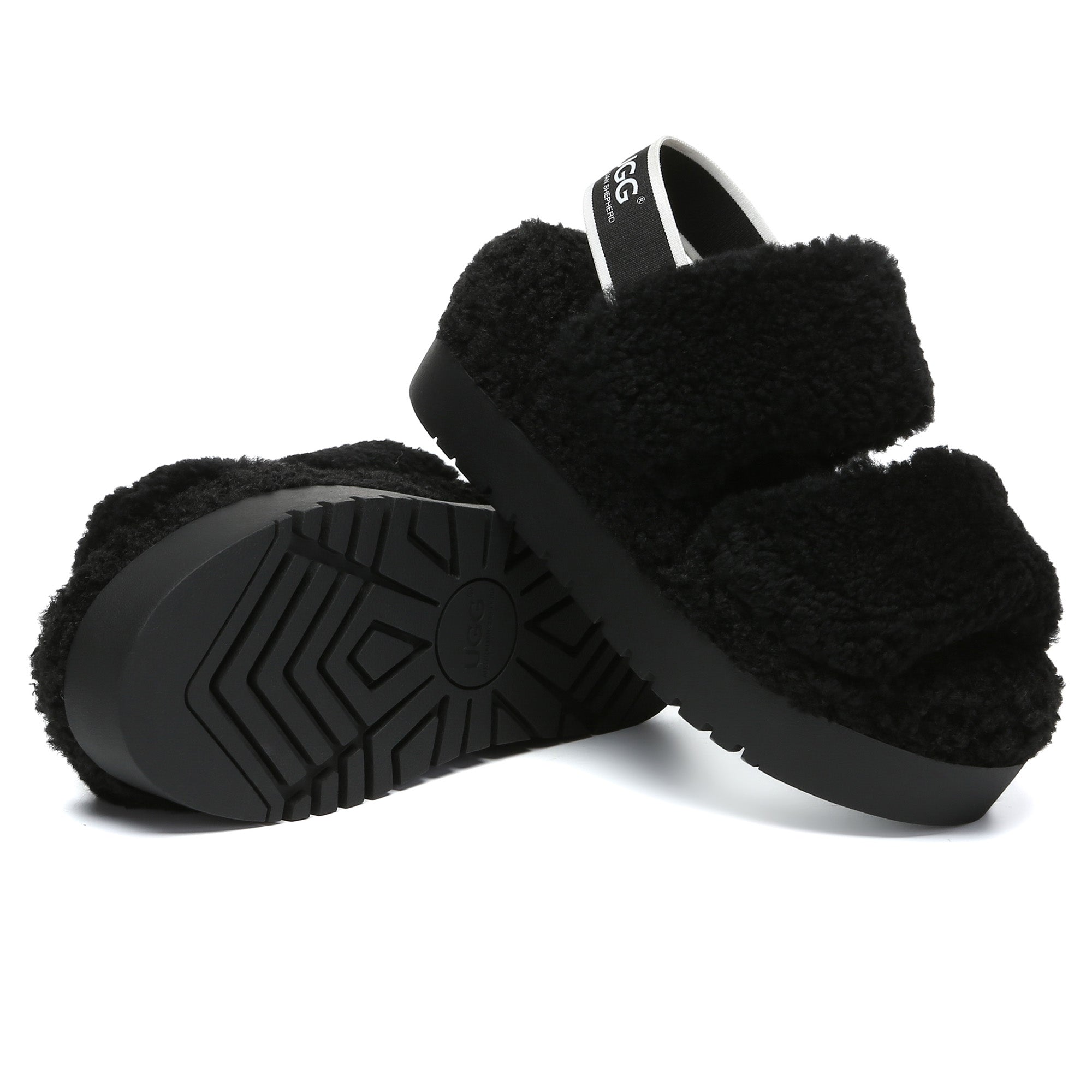 Double Strap Slingback Platform UGG Slippers