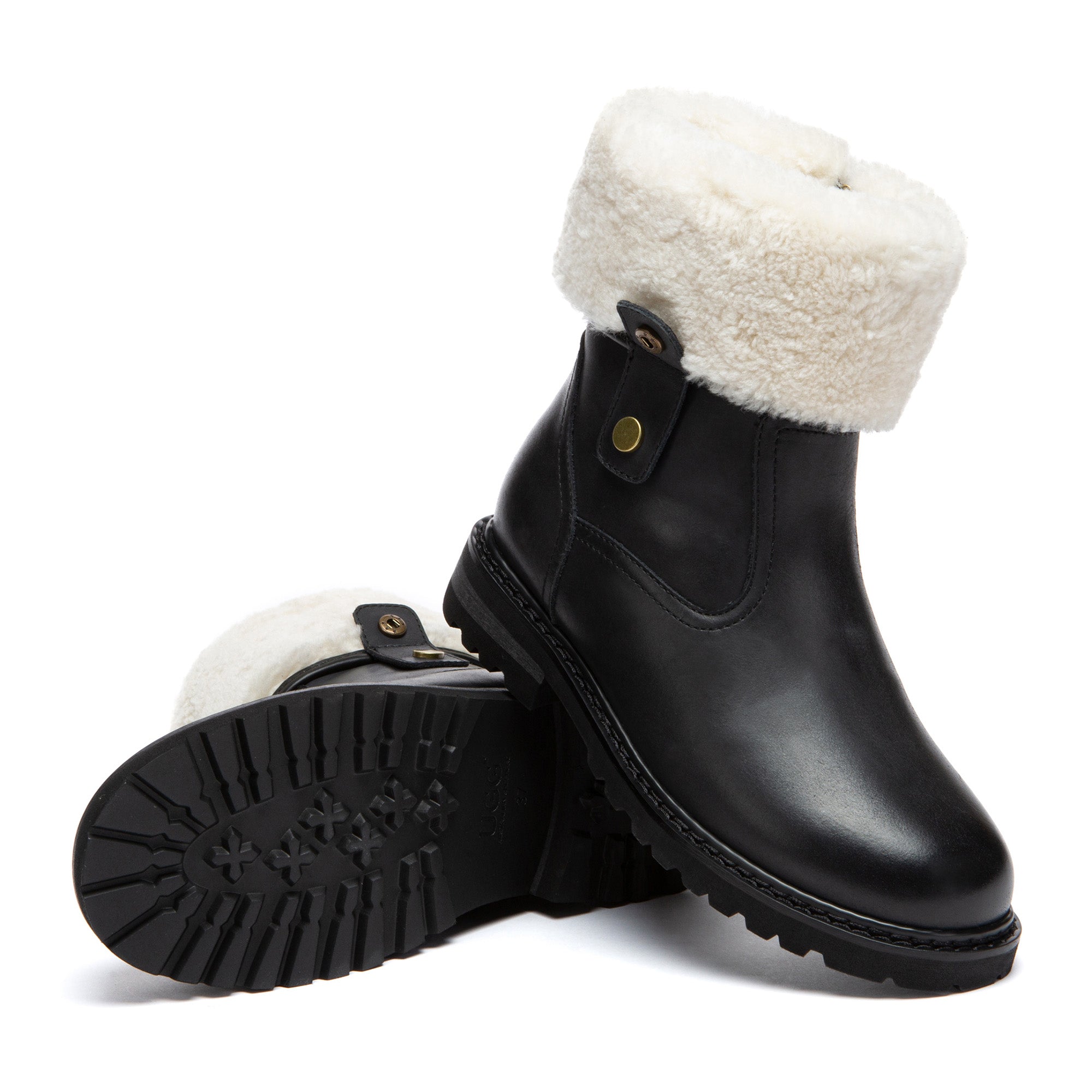 Fluffy Collar Leather Boots