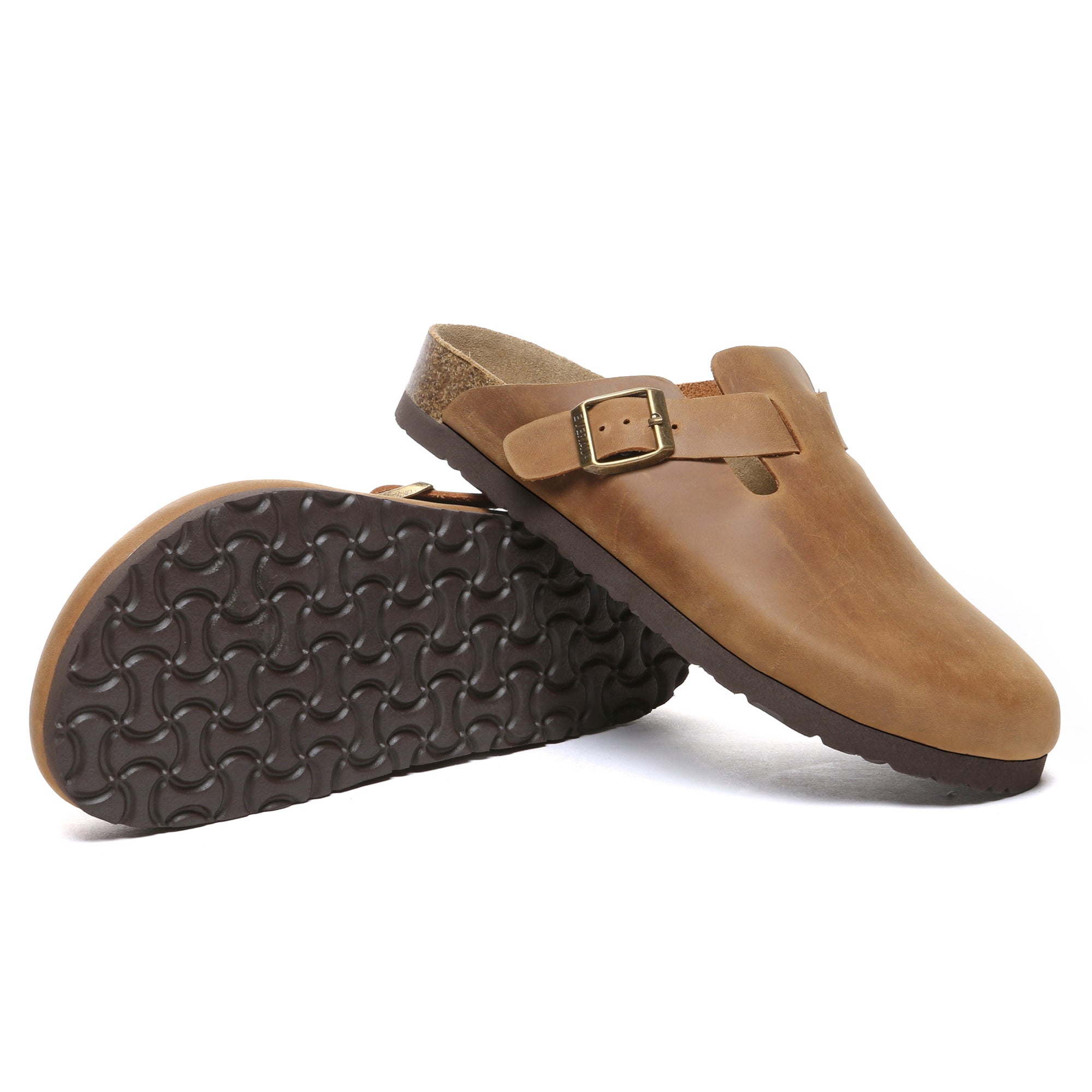 EverUgg Birkie Men Leather Slippers featuring soft leather material and comfortable slip-on design on a neutral background.