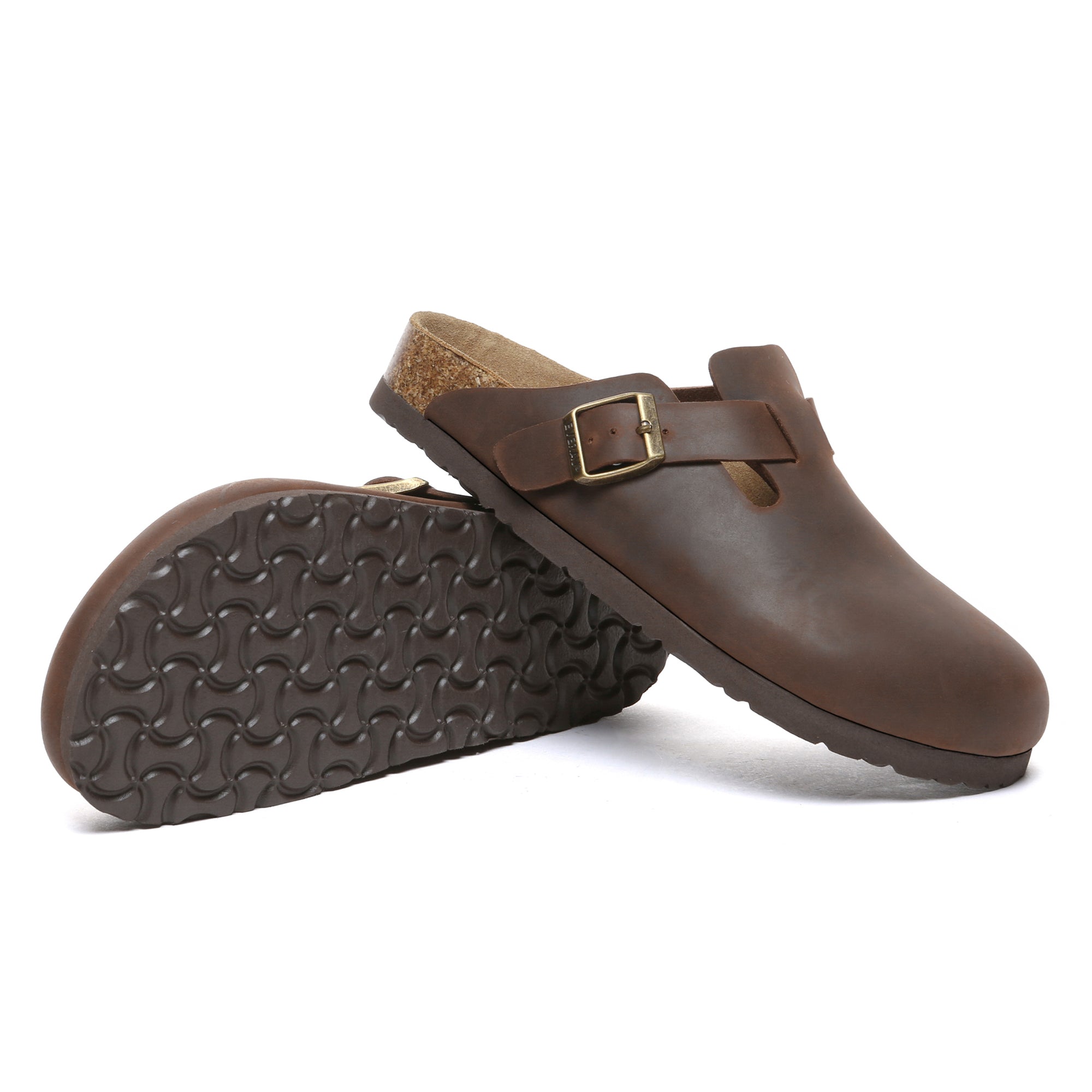 EverUgg Birkie Men Leather Slippers, stylish black slippers with soft leather uppers and comfortable soles.