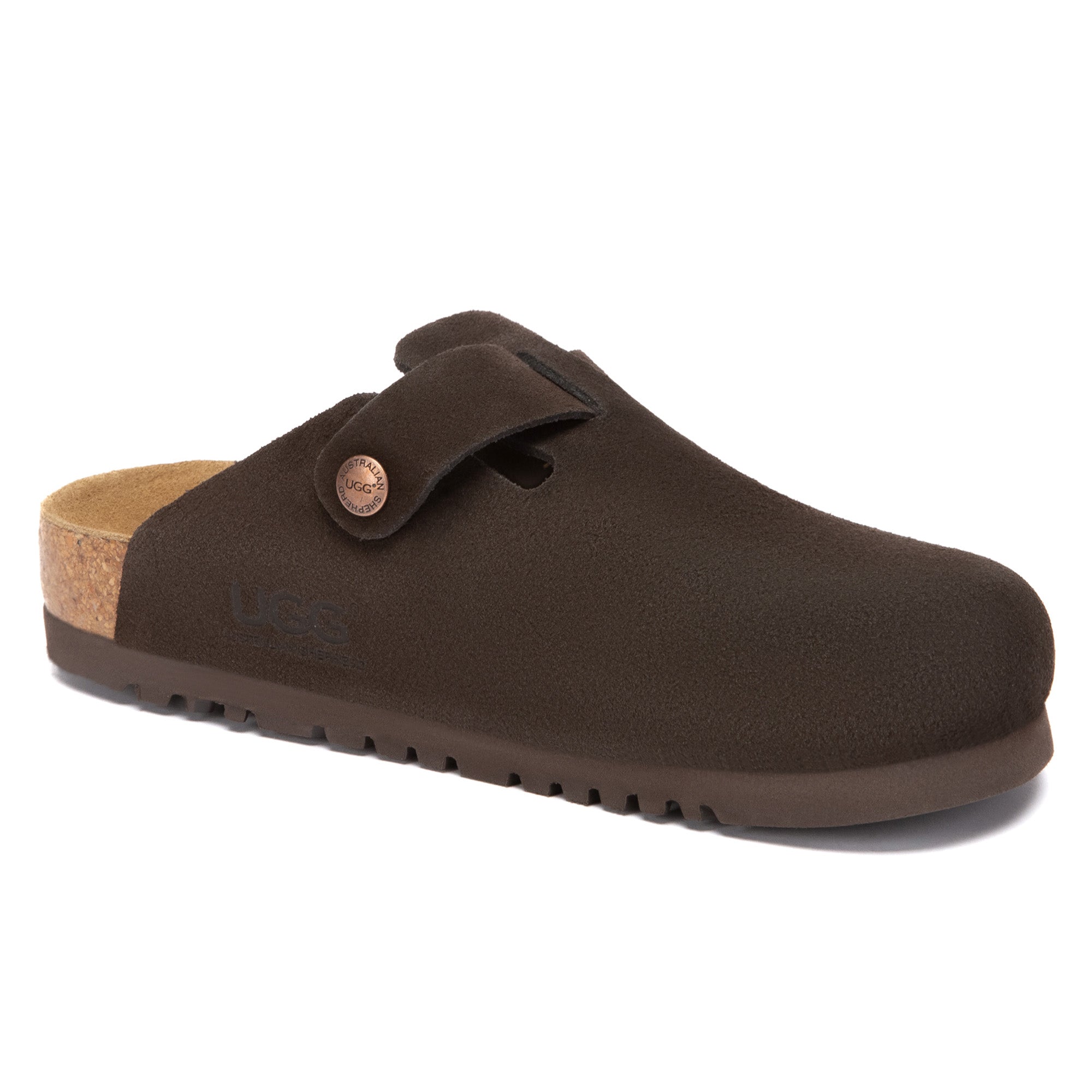 EverUgg Birkie Suede Buckle Clogs slippers with buckle detail and plush interior for comfortable indoor wear.