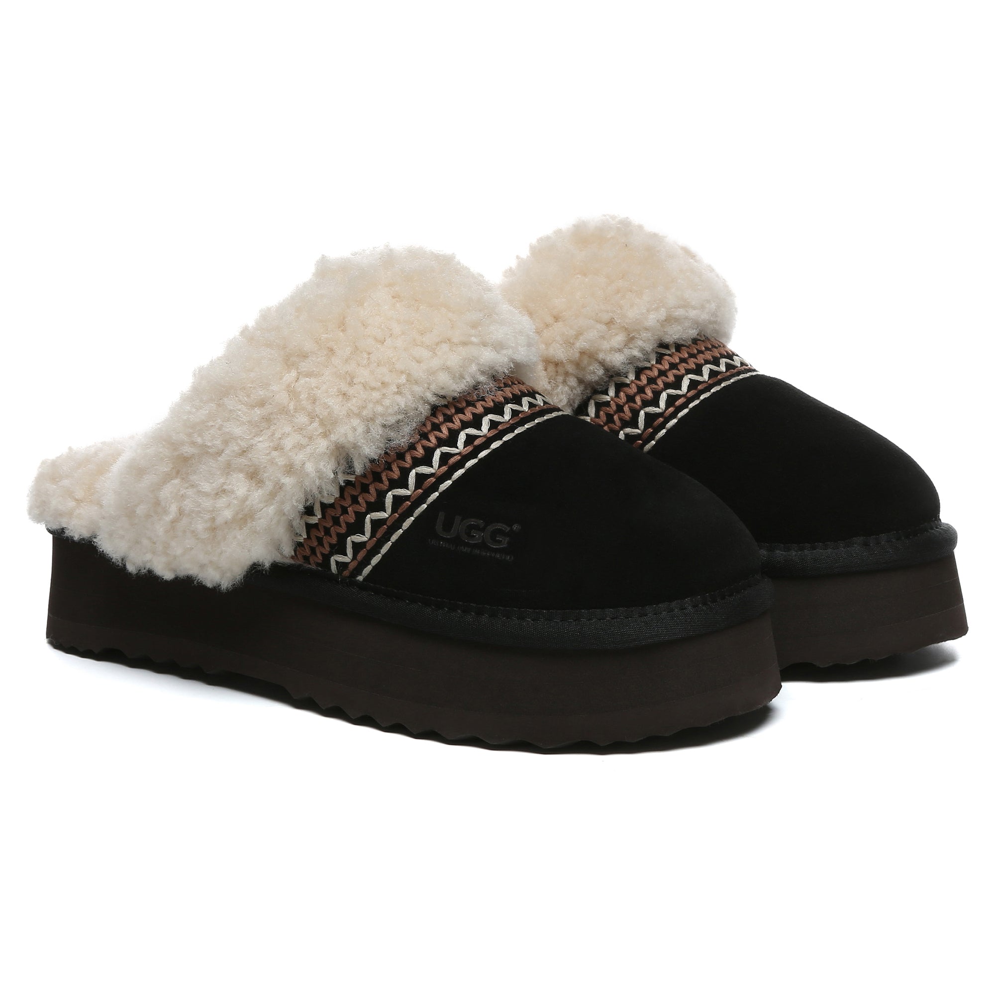 EverUgg Bohemian knitted UGG platform slippers for women, featuring cozy knit design and chunky sole for comfortable style.