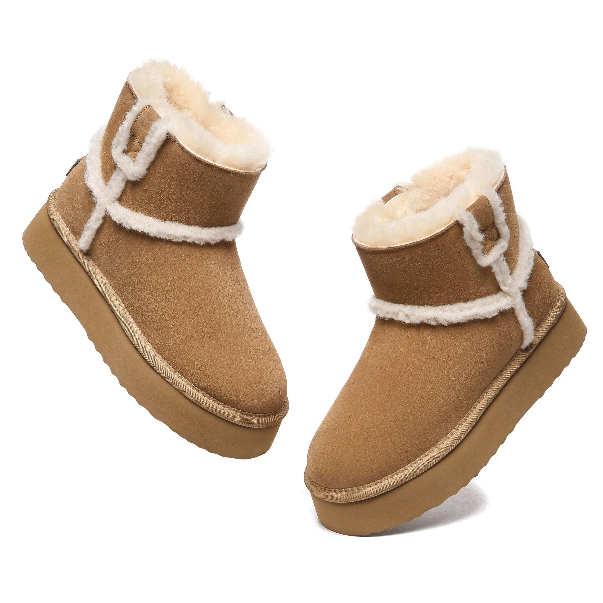 EverUgg Bronte women’s platform UGG boots in chestnut with plush sheepskin lining and rugged rubber sole.