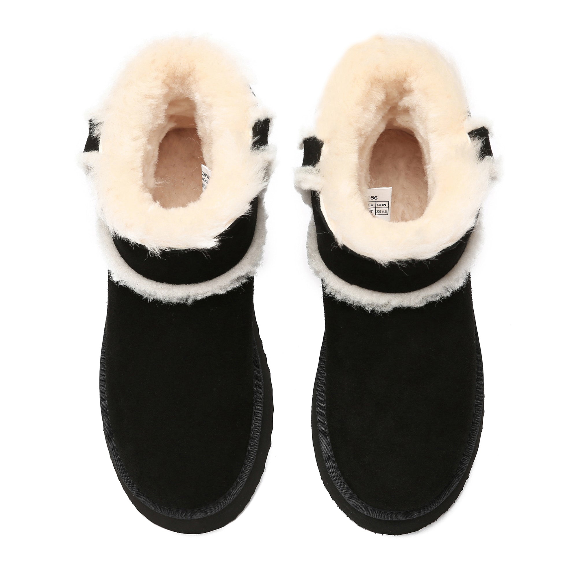 Black EverUgg Bronte women’s platform UGG boots with thick soles and cozy fur lining, stylish and comfortable winter footwear.