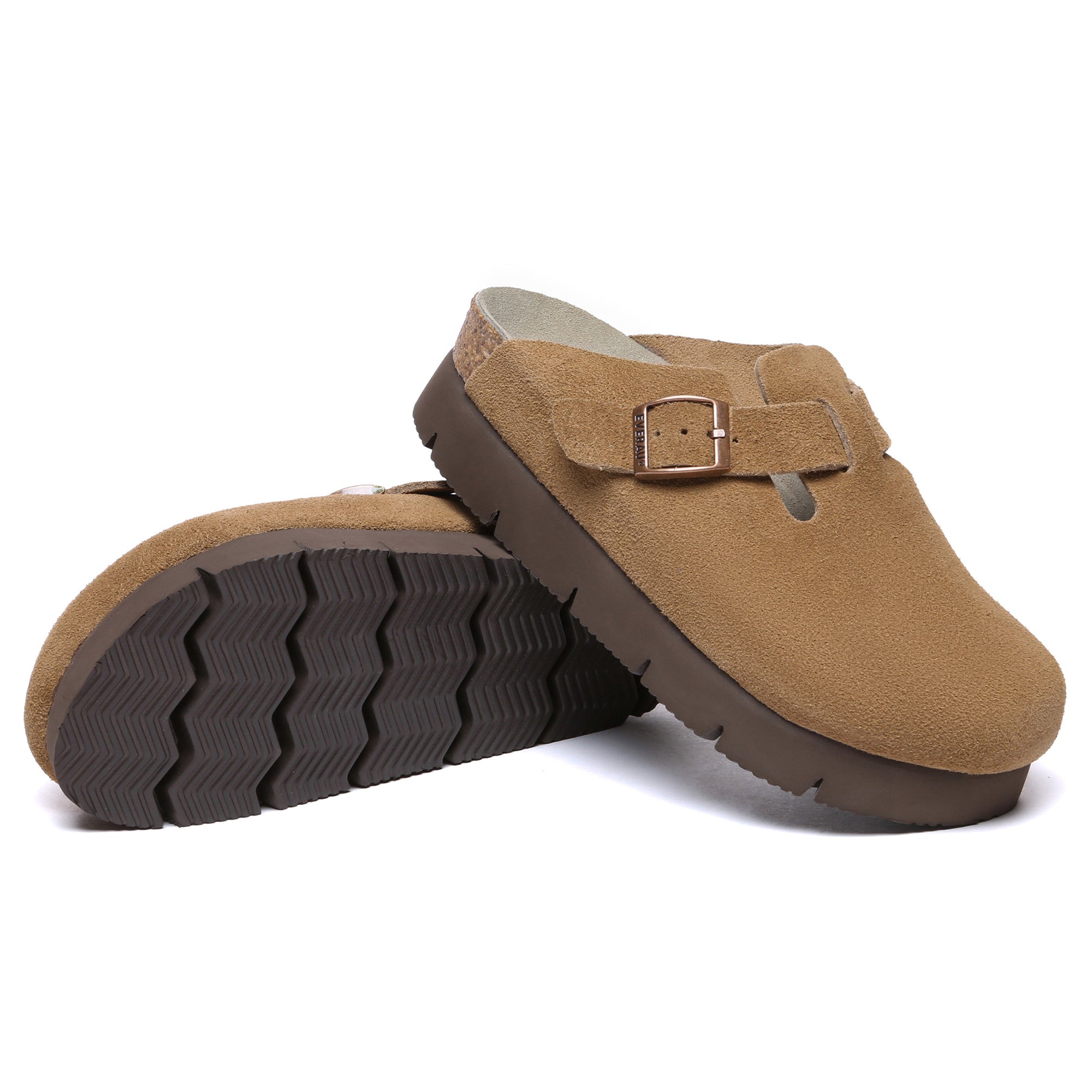 EverUgg Brooklyn Birkie Platform Slides for women, beige summer shoes with thick soles and open toe design.